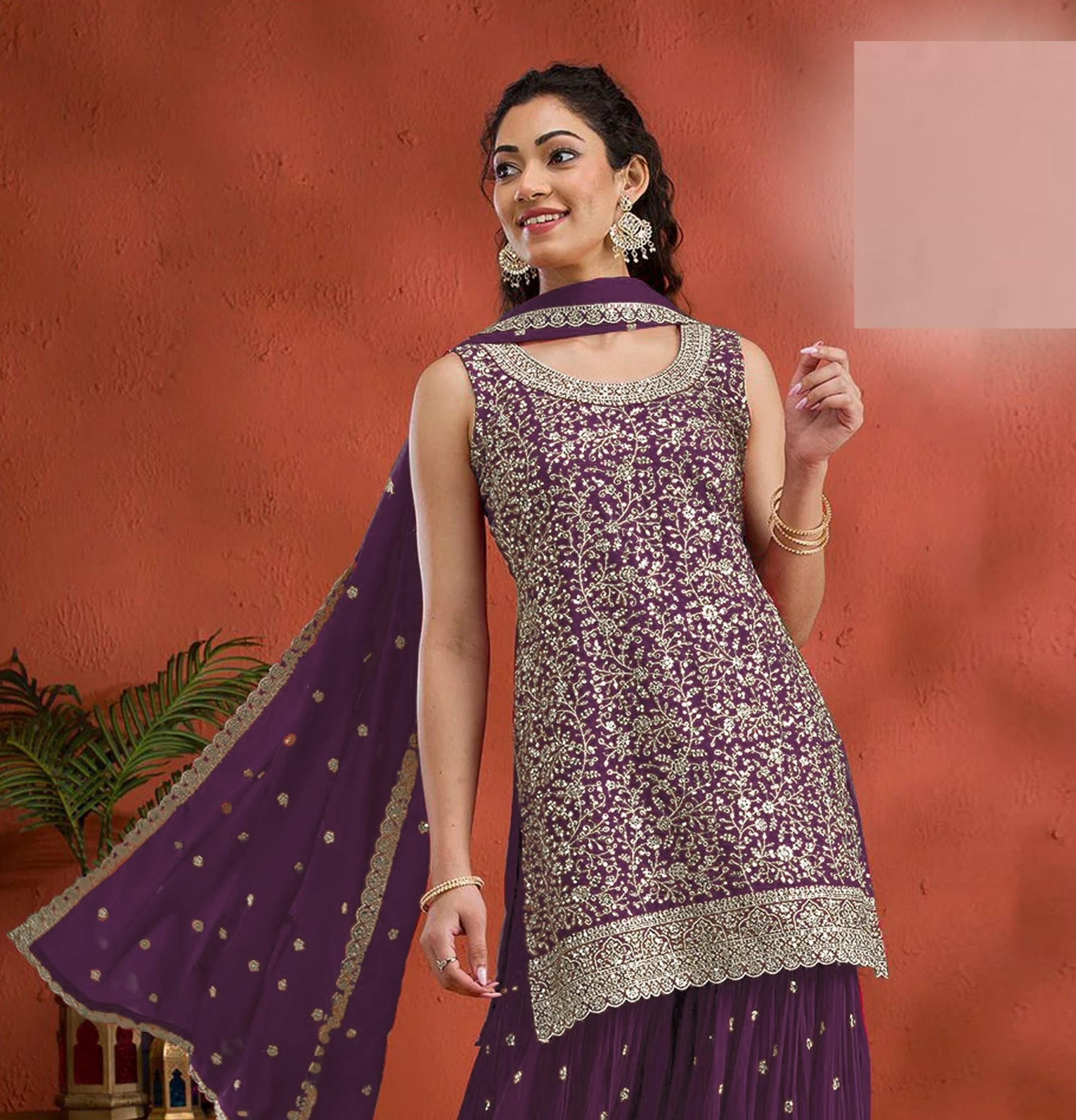 Purple Georgette Palazzo Suits