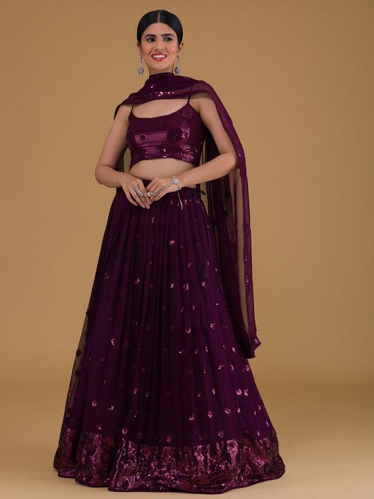 Purple Georgette Party Wear Lehenga