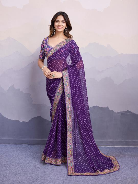 Purple Georgette Saree