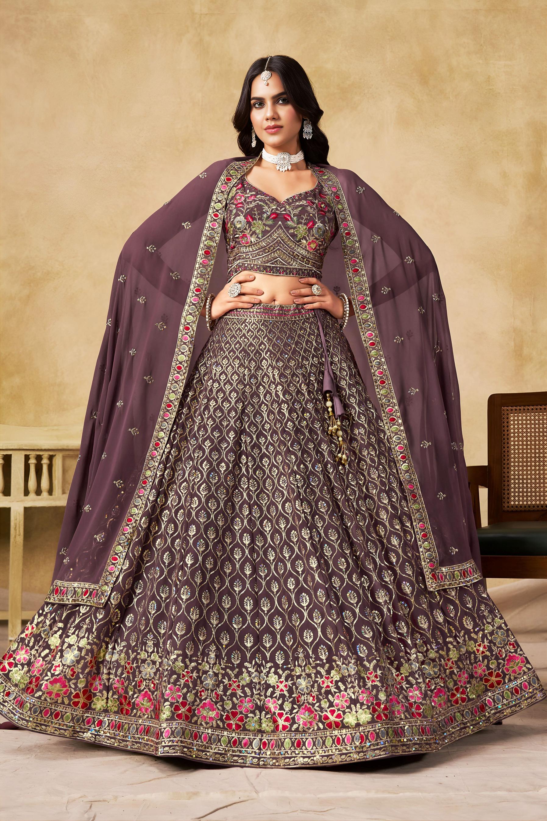 Purple Georgette Sequins Embroidered Lehenga Choli