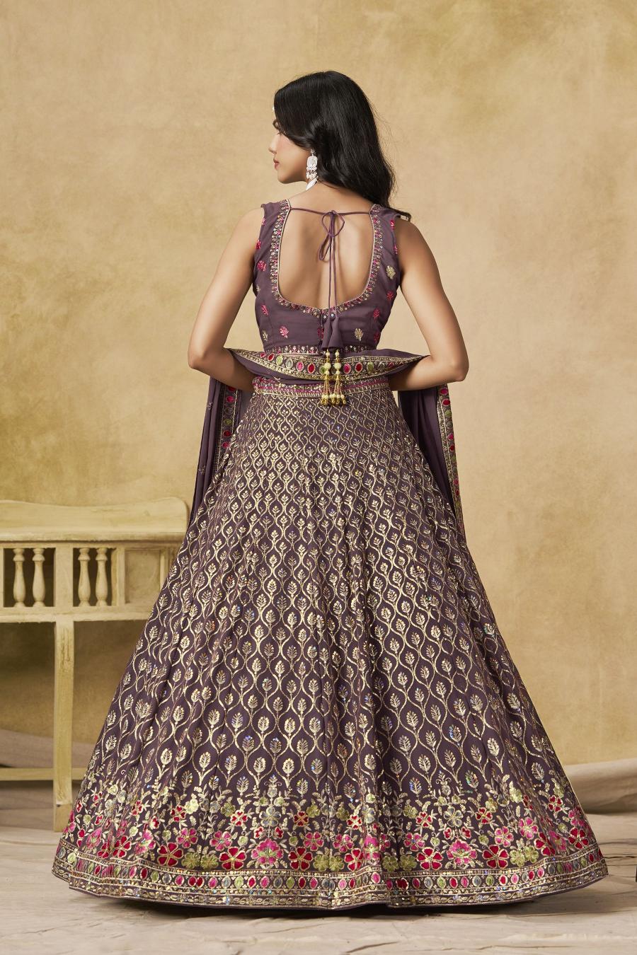 Purple Georgette Sequins Embroidered Lehenga Choli — alternate view