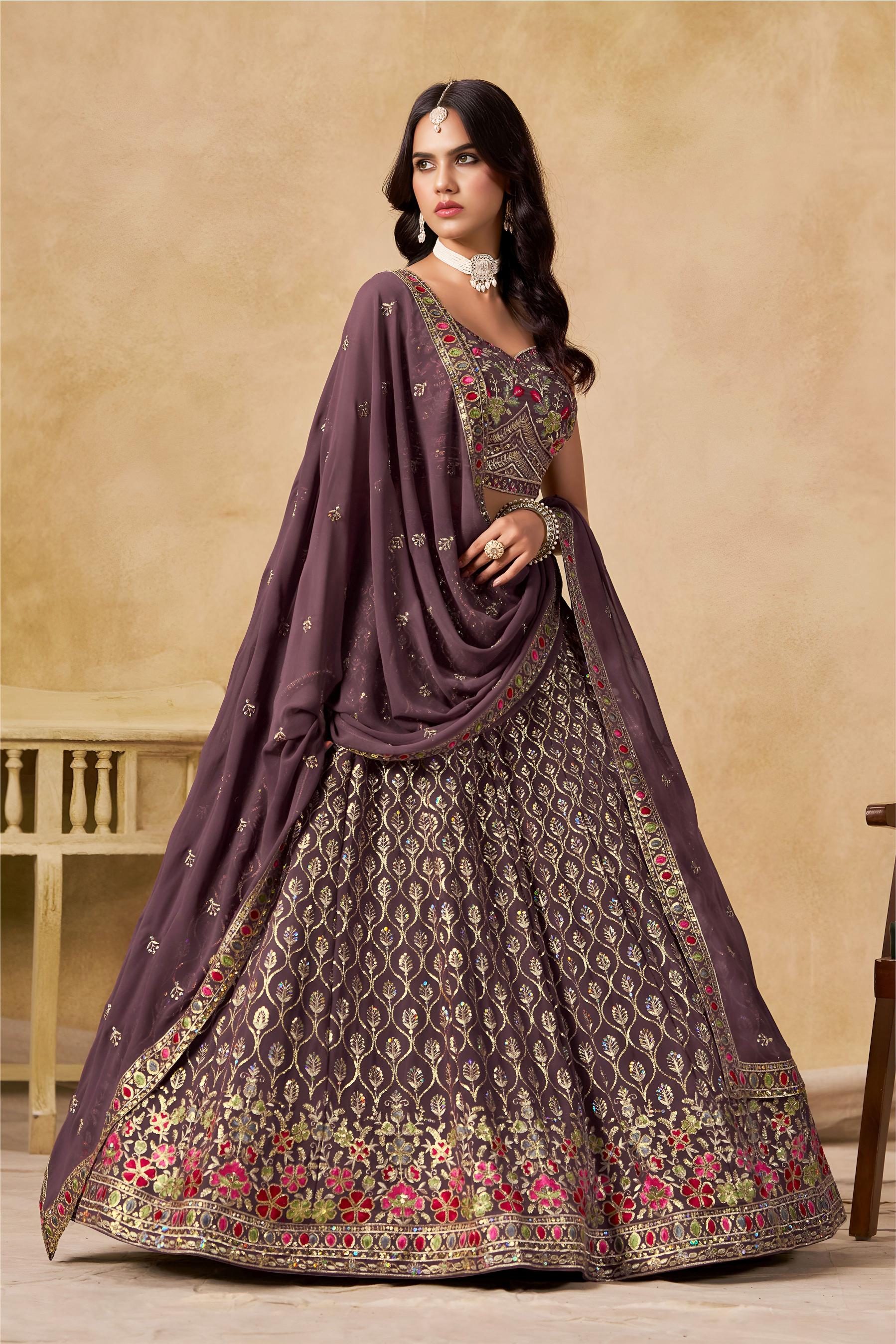 Purple Georgette Sequins Embroidered Lehenga Choli