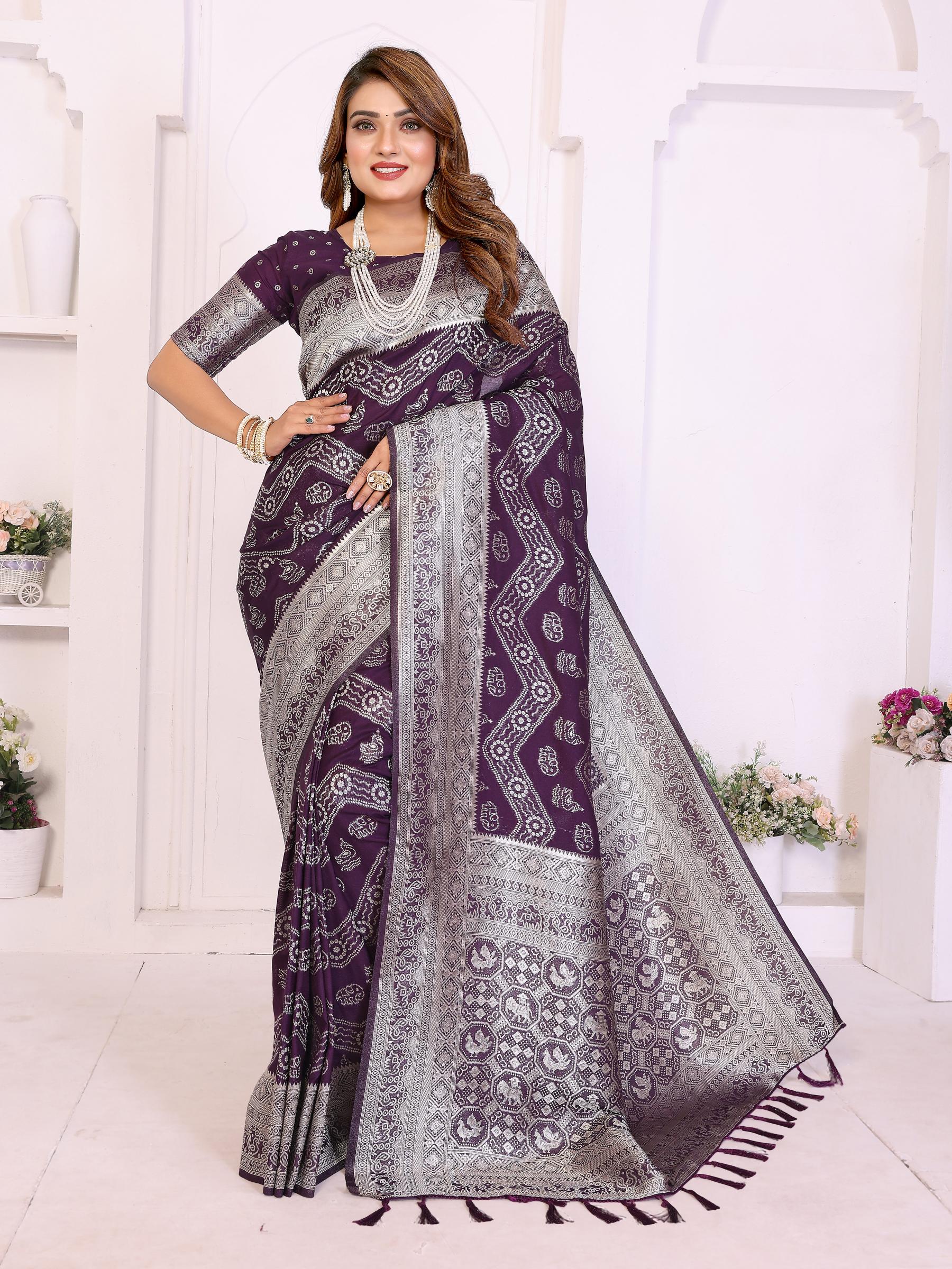 Purple Georgette Silk Jari Work Saree