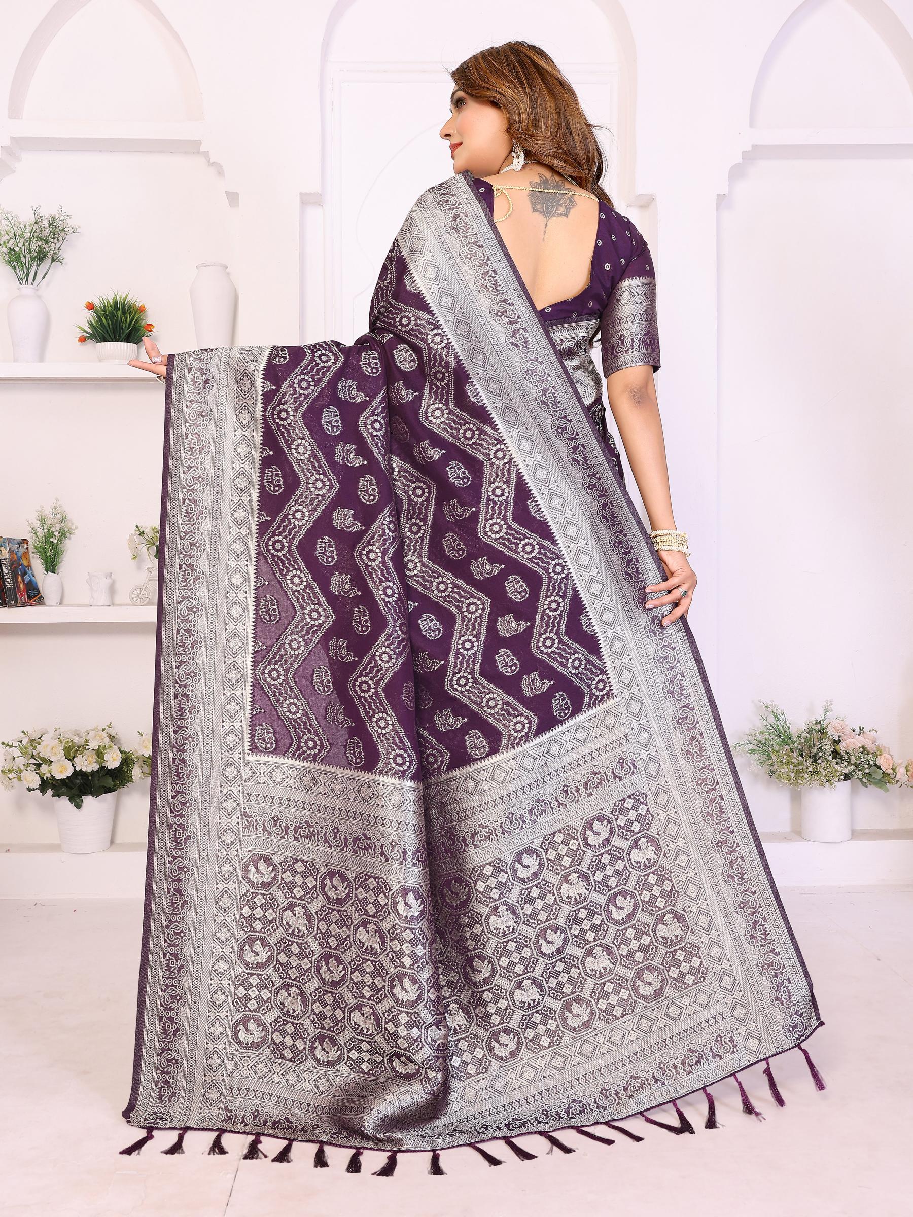 Purple Georgette Silk Jari Work Saree — alternate view