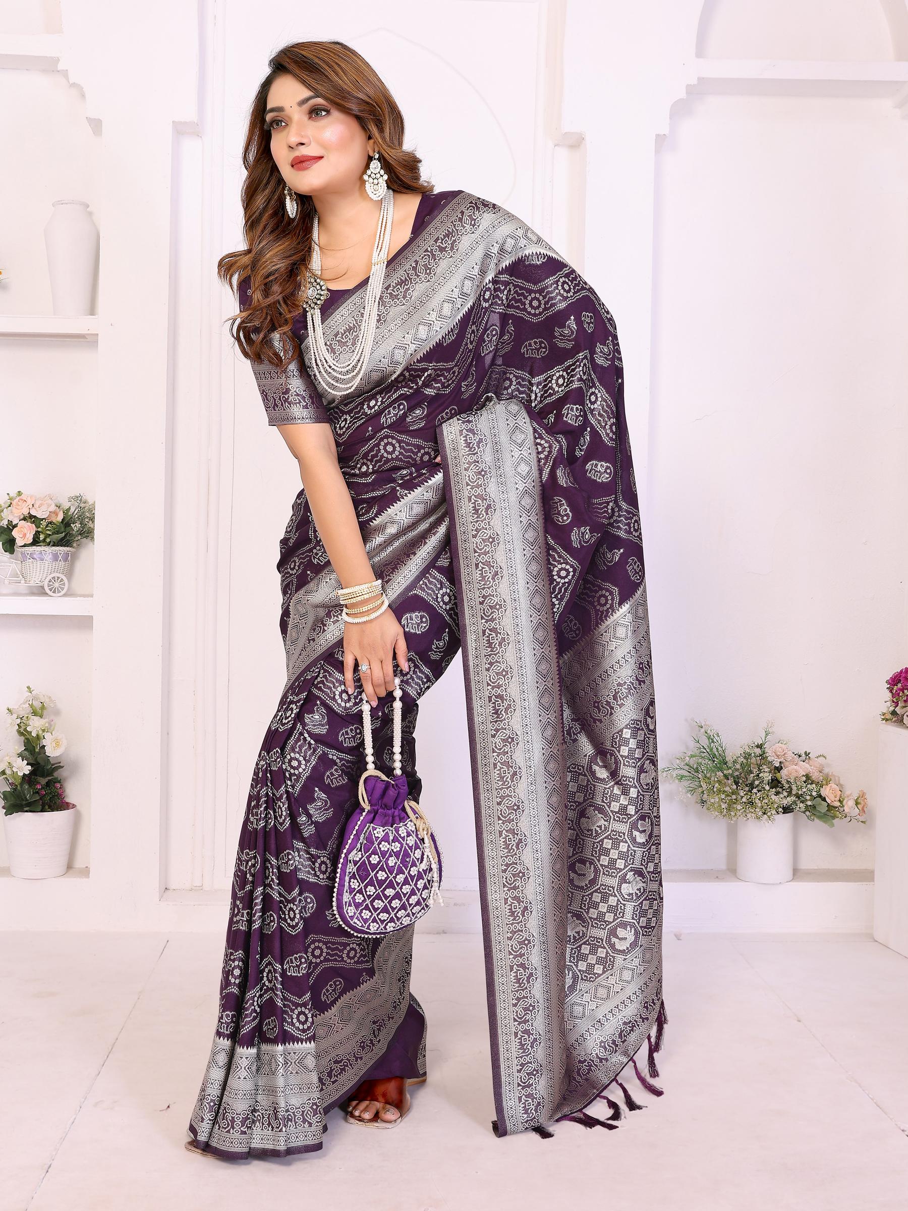 Purple Georgette Silk Jari Work Saree
