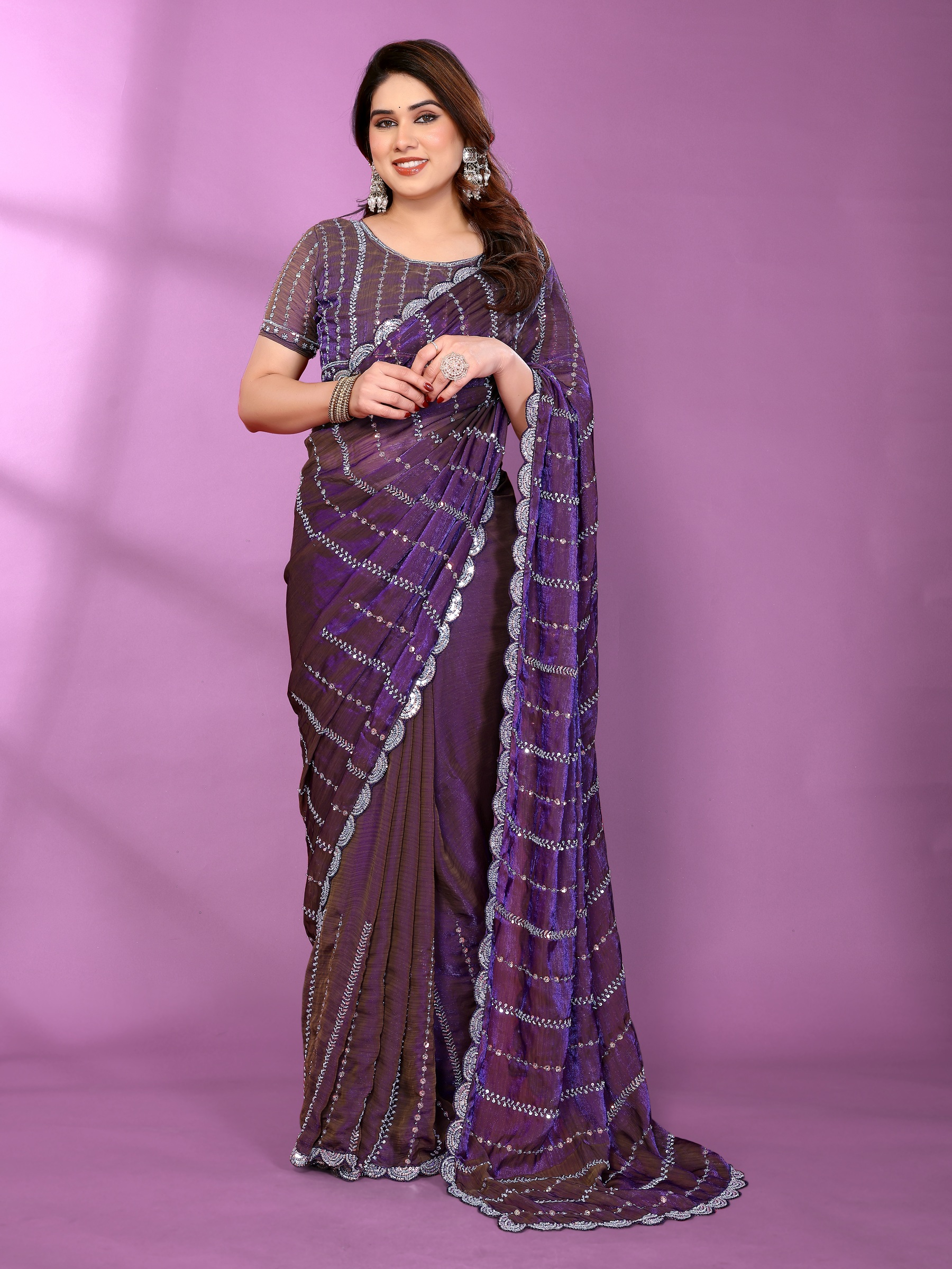 Purple Glam Satin Silk Saree