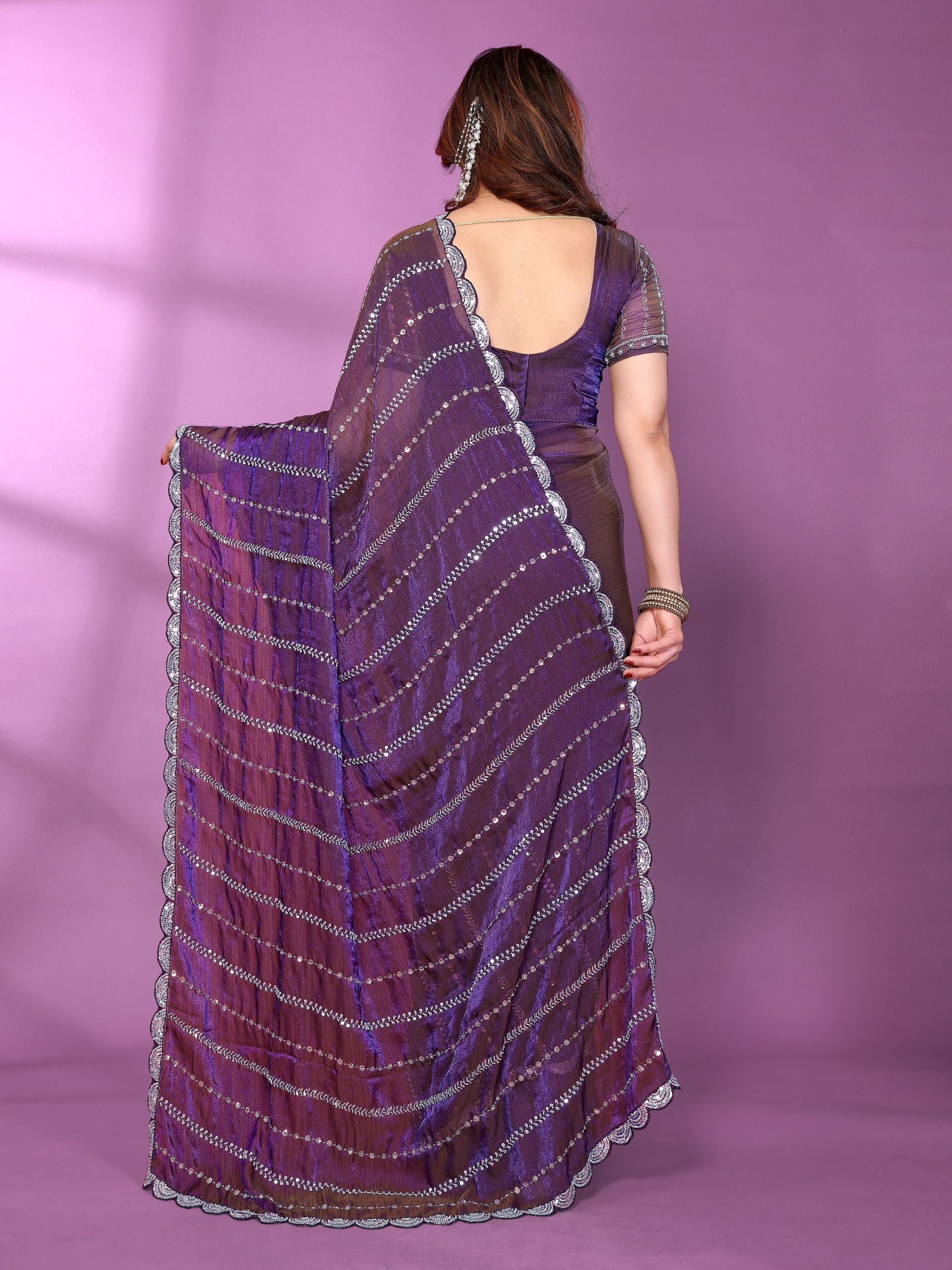 Purple Glam Satin Silk Saree — alternate view