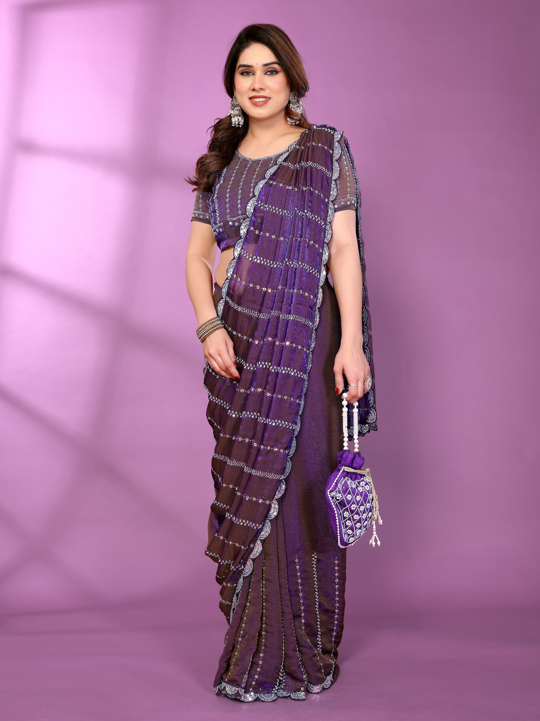 Purple Glam Satin Silk Saree