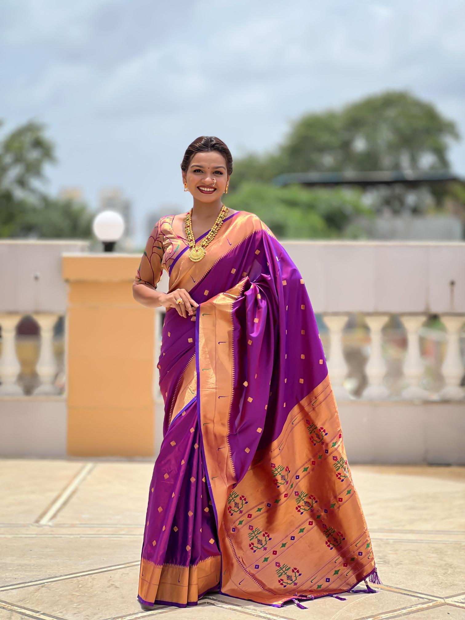Purple Gold Paithani Silk Saree