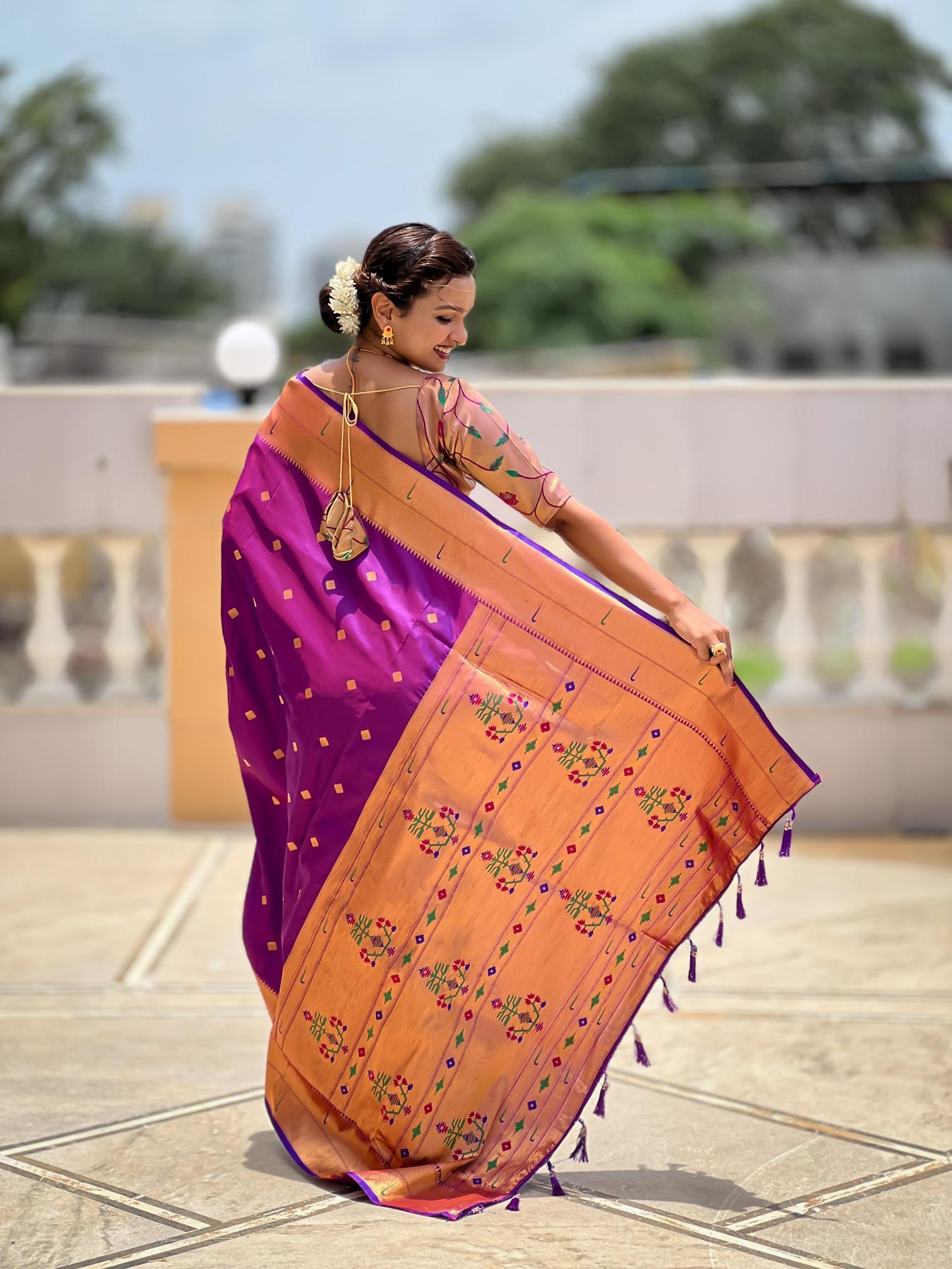 Purple Gold Paithani Silk Saree — alternate view