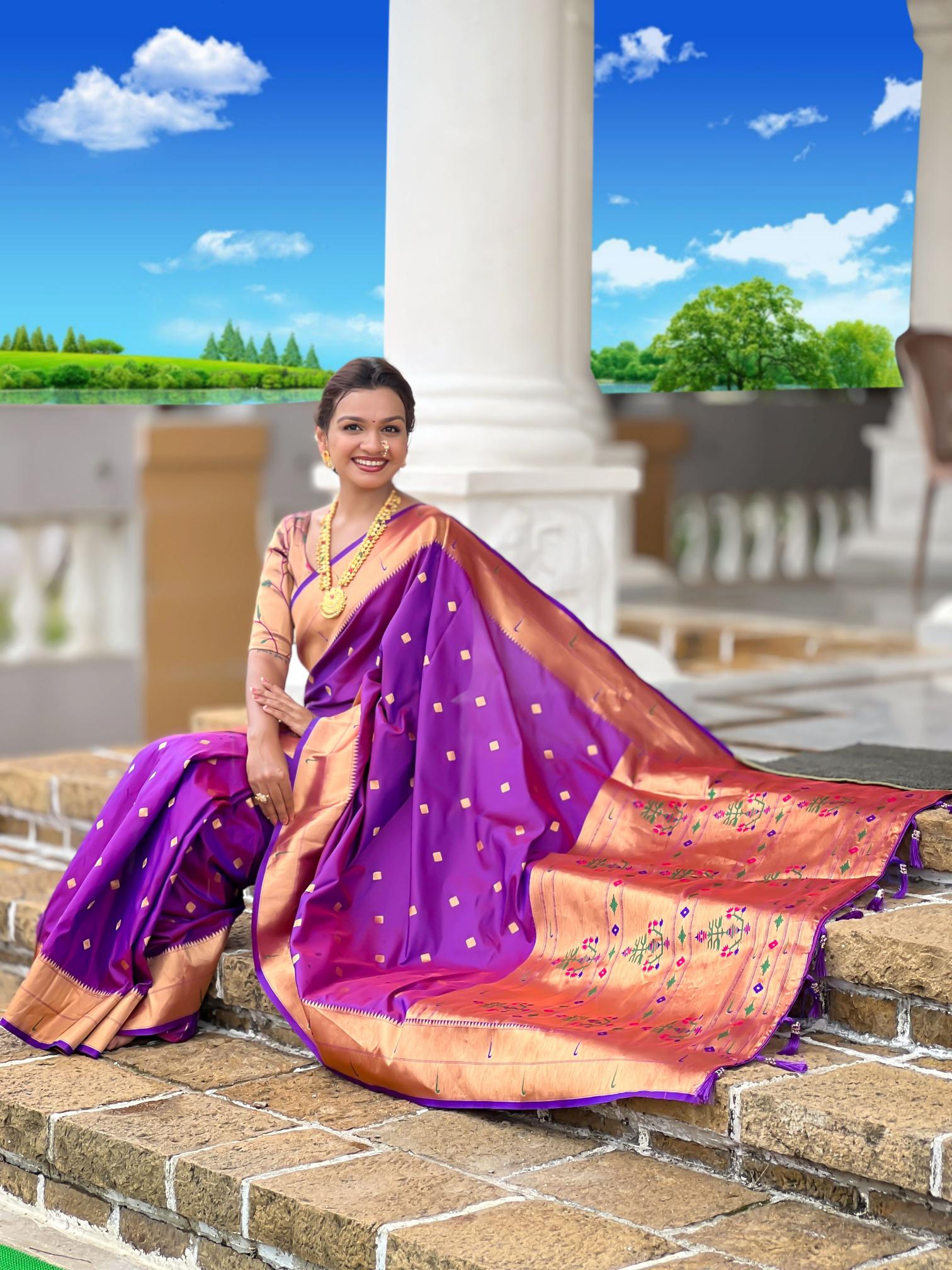 Purple Gold Paithani Silk Saree