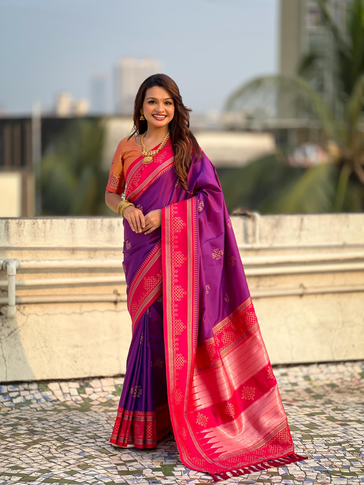 Purple Gold Woven Zari Soft Silk Saree