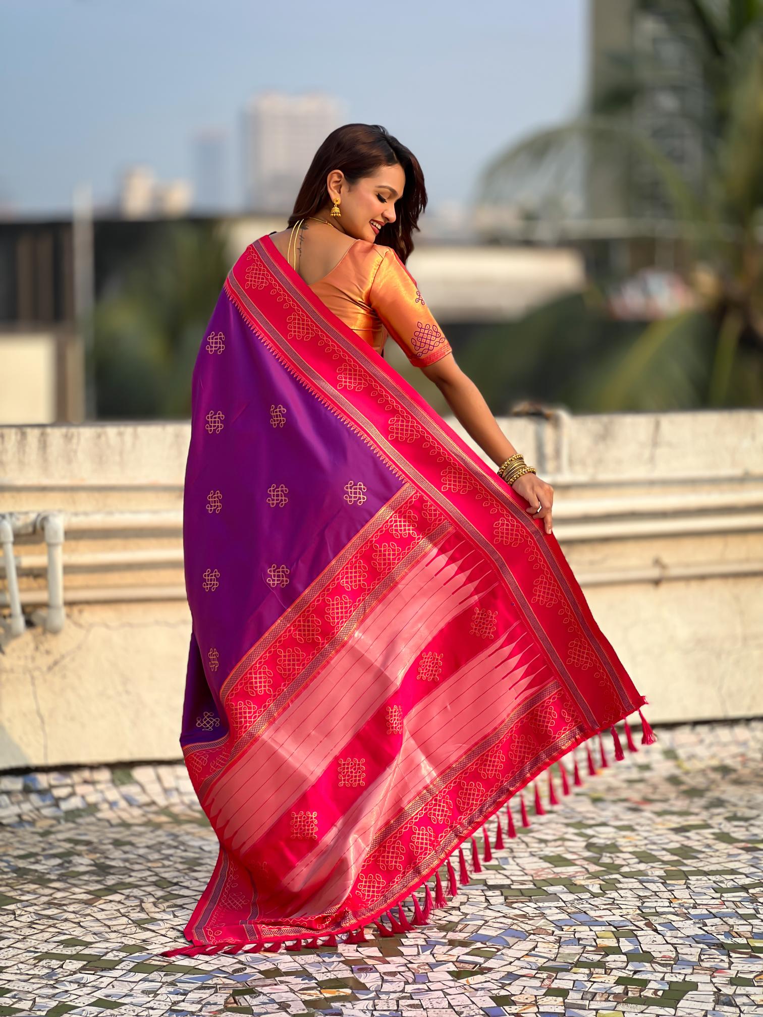 Purple Gold Woven Zari Soft Silk Saree — alternate view