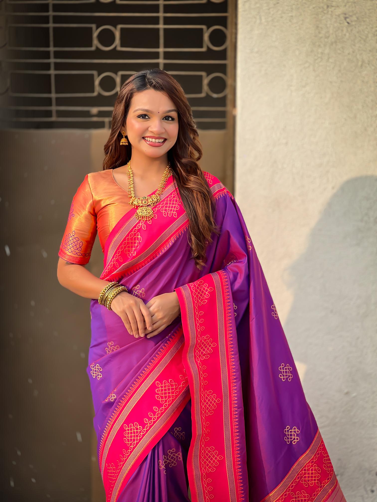 Purple Gold Woven Zari Soft Silk Saree