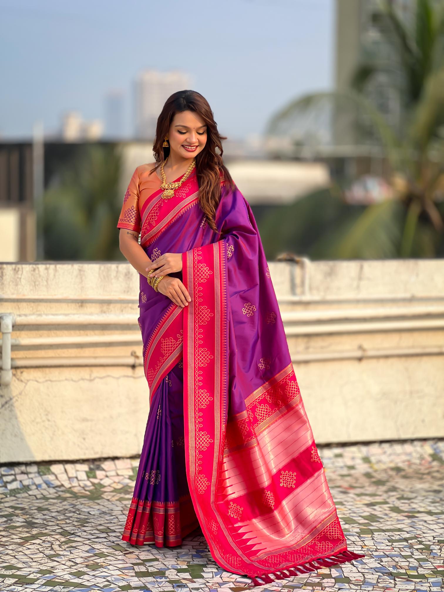 Purple Gold Woven Zari Soft Silk Saree