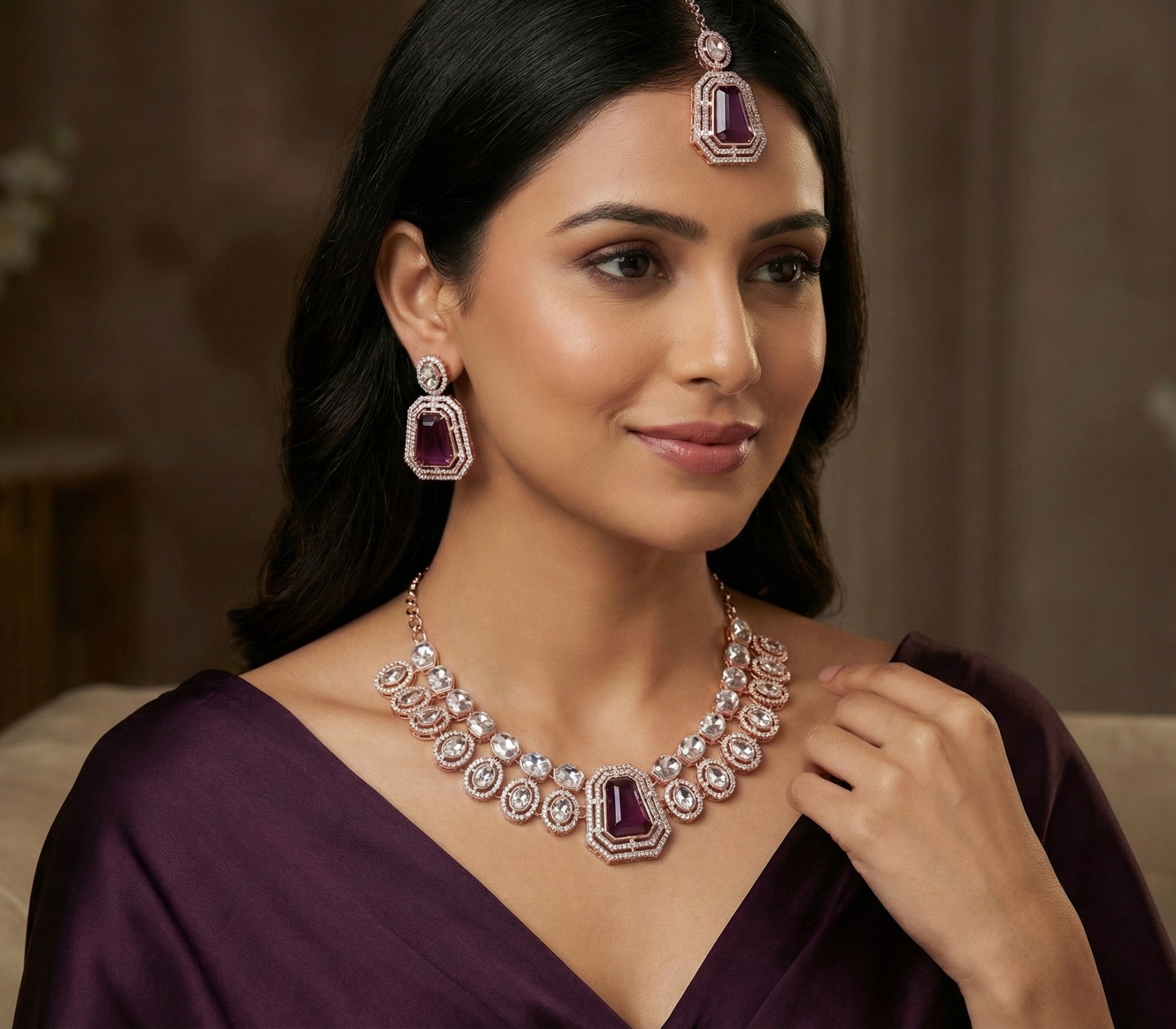 Purple Grace Stone Alloy Evening Necklace