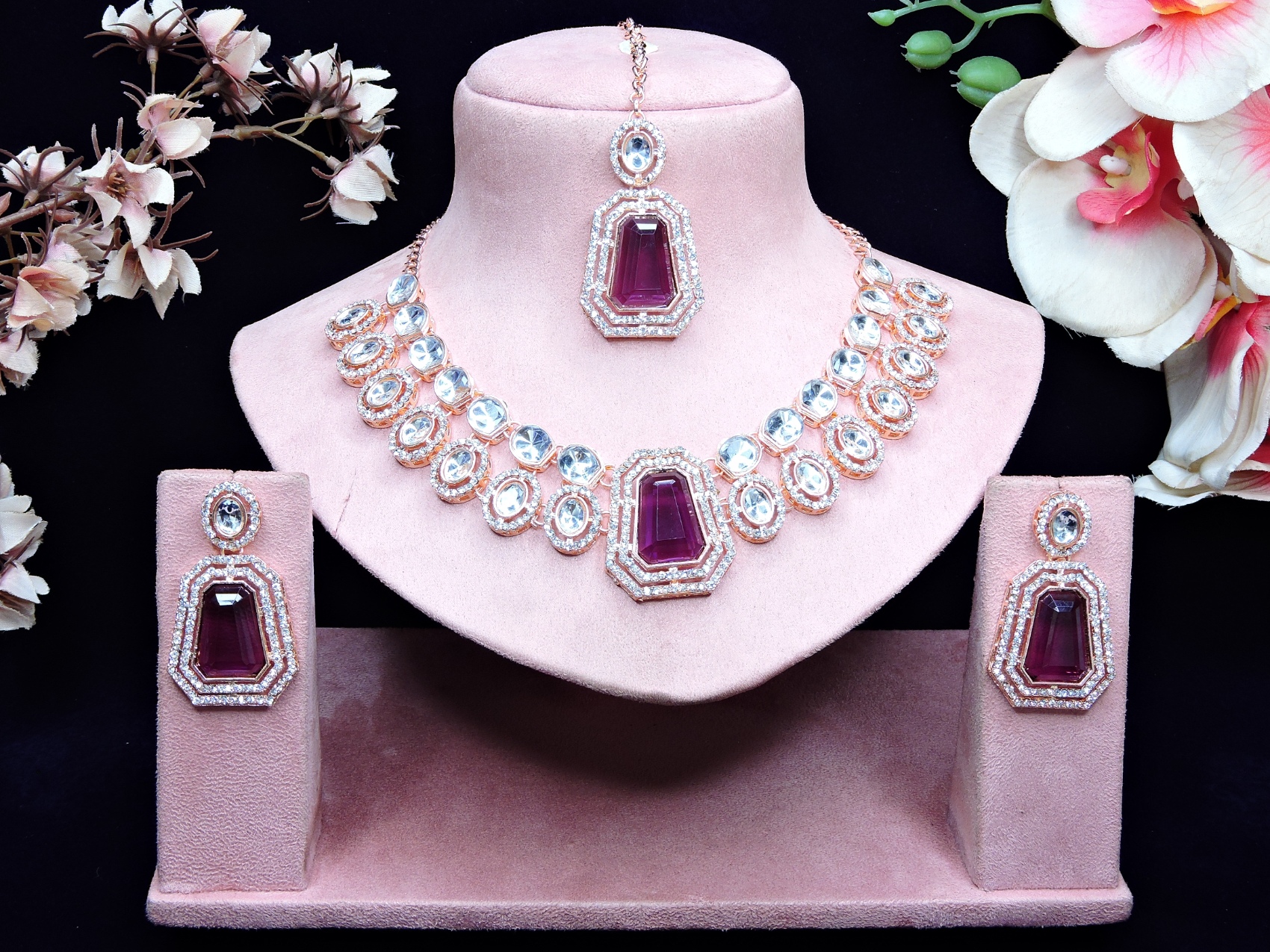 Purple Grace Stone Alloy Evening Necklace — alternate view