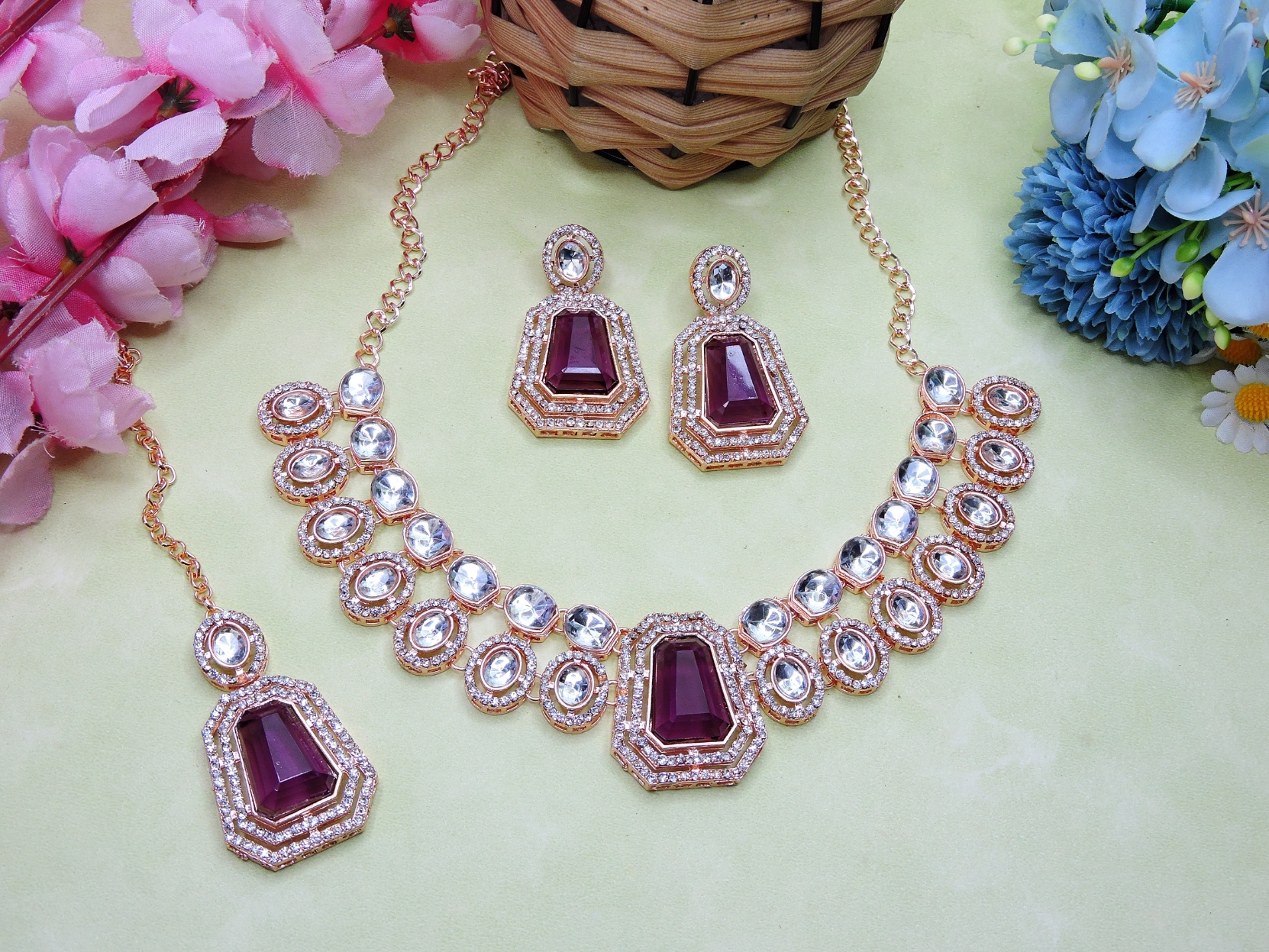 Purple Grace Stone Alloy Evening Necklace