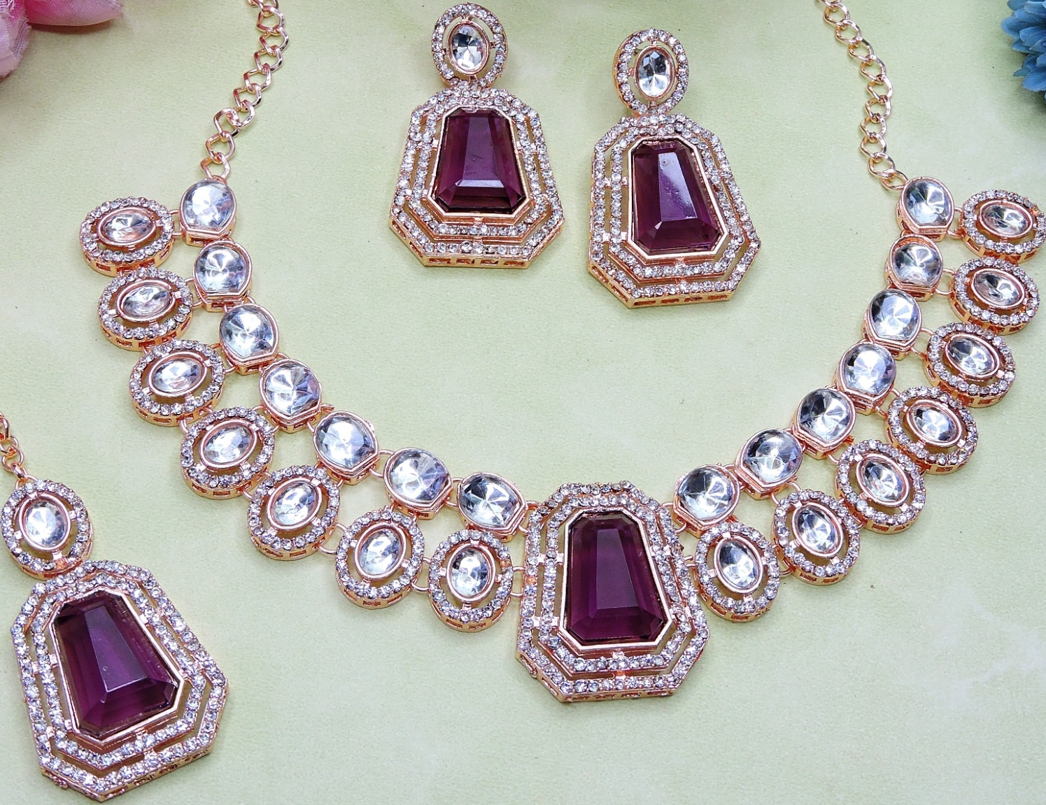 Purple Grace Stone Alloy Evening Necklace