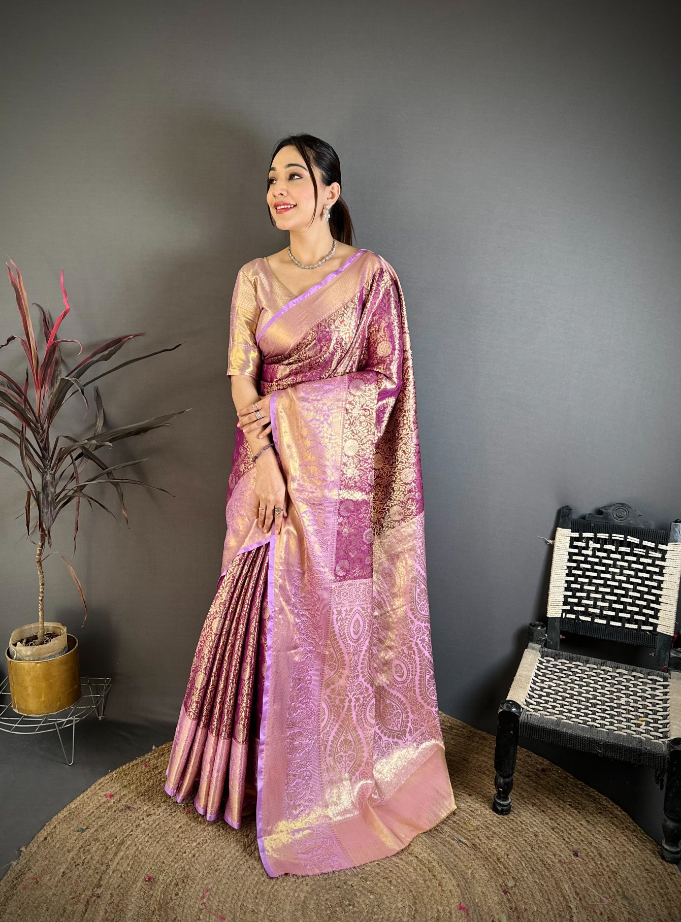 Purple Grand Jacquard Kanchipuram Silk Saree
