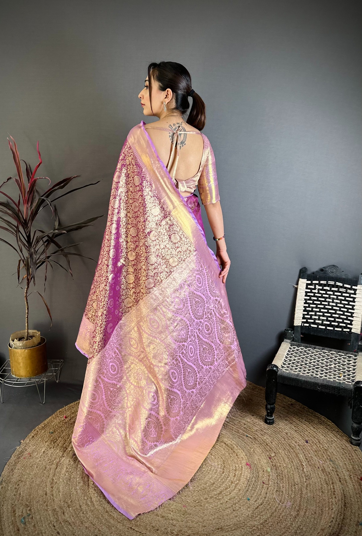 Purple Grand Jacquard Kanchipuram Silk Saree — alternate view