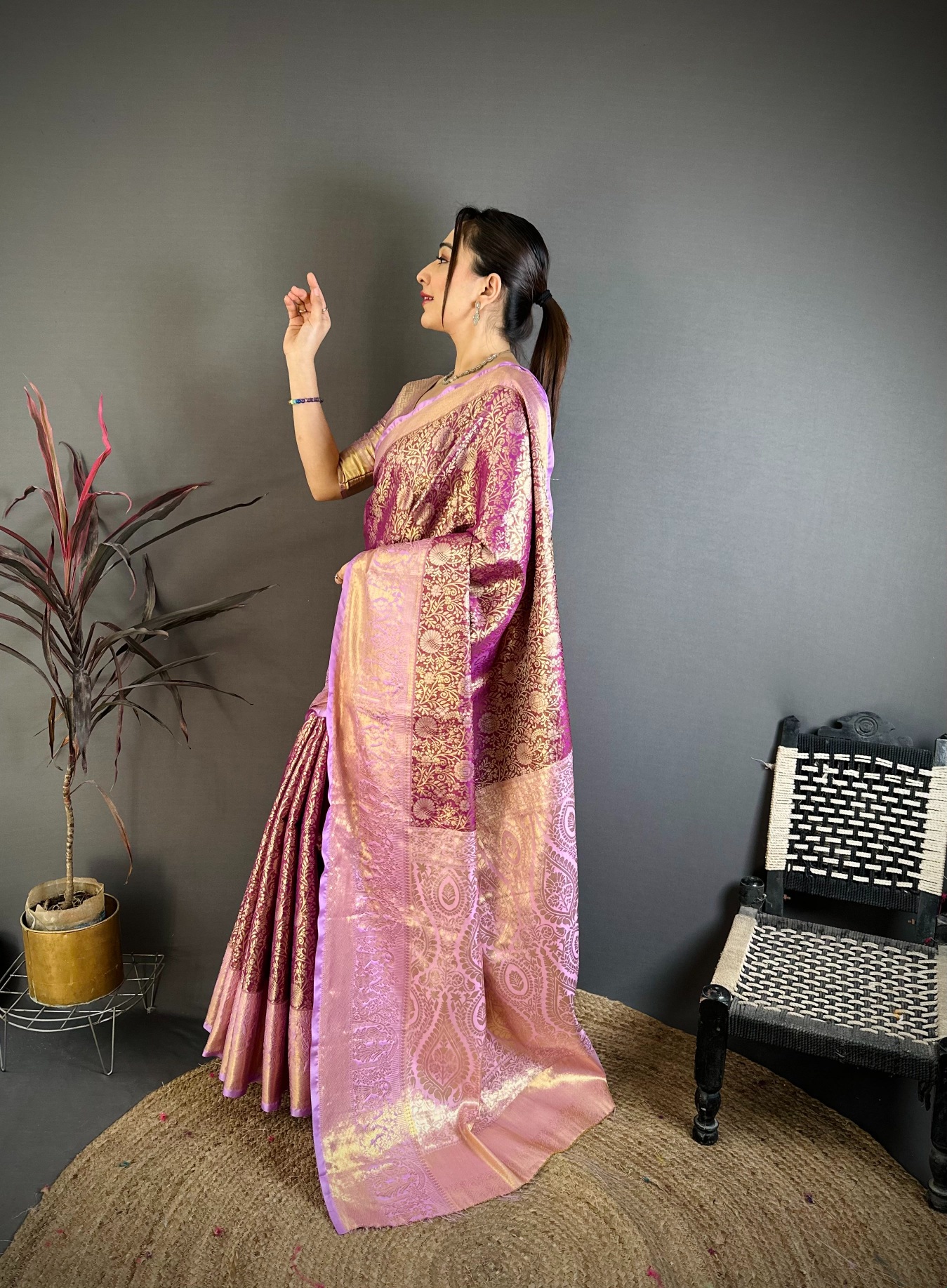 Purple Grand Jacquard Kanchipuram Silk Saree