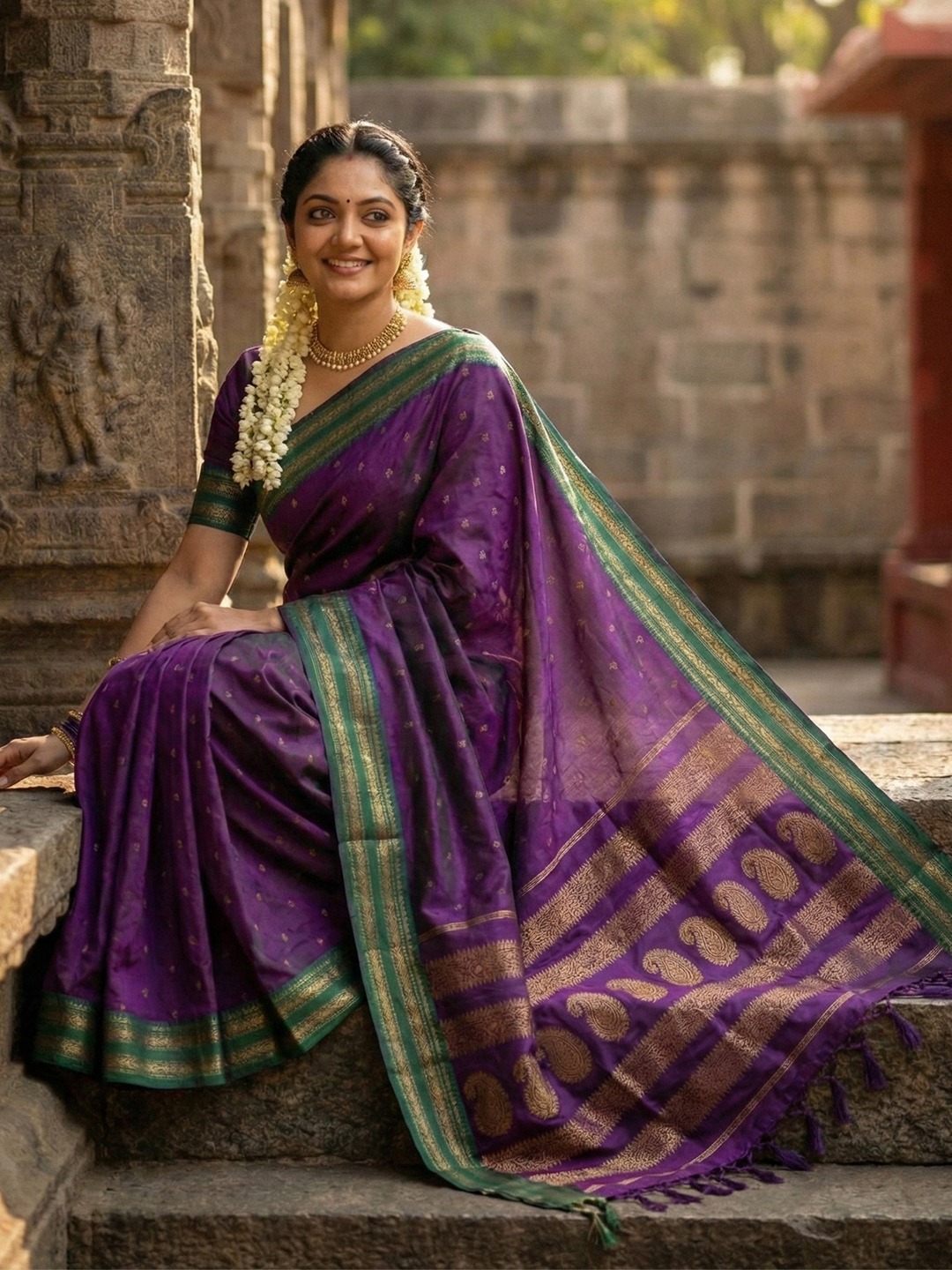 Purple Green Soft Silk Zari Woven Saree