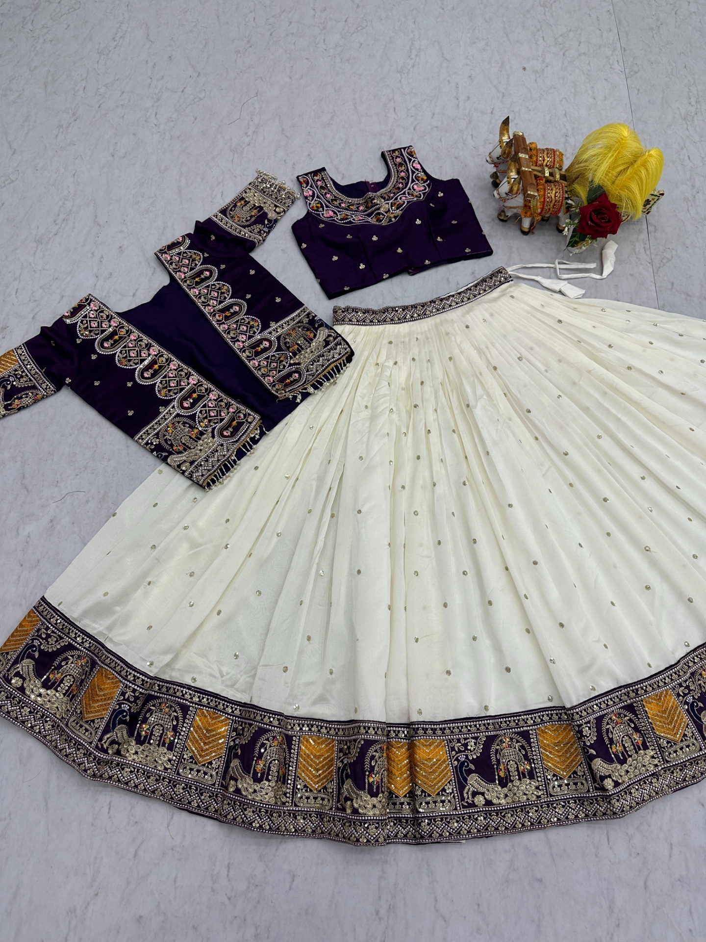 Purple Heavy Embroidery Thread Work Pure Vichitra Lehenga Choli with Koti