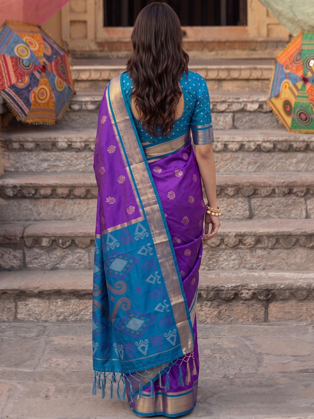 Purple Heritage Butti Woven Zari Jacquard Designer Soft Silk Saree — alternate view