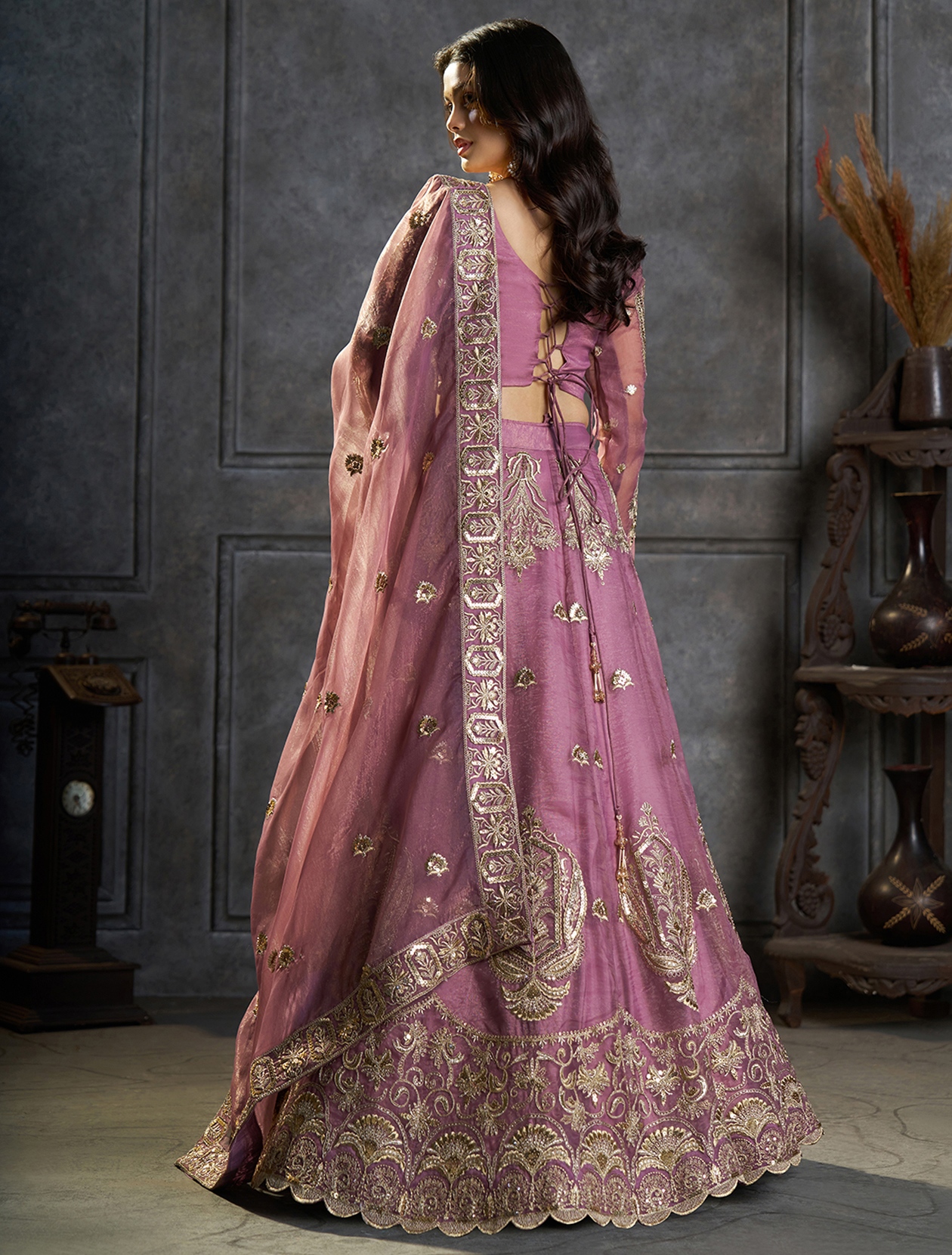 Purple Heritage Embroidery Organza Lehenga Choli — alternate view