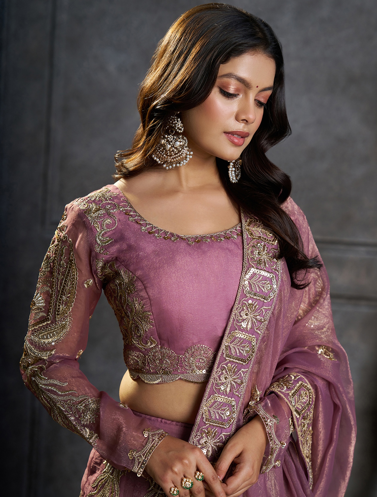 Purple Heritage Embroidery Organza Lehenga Choli