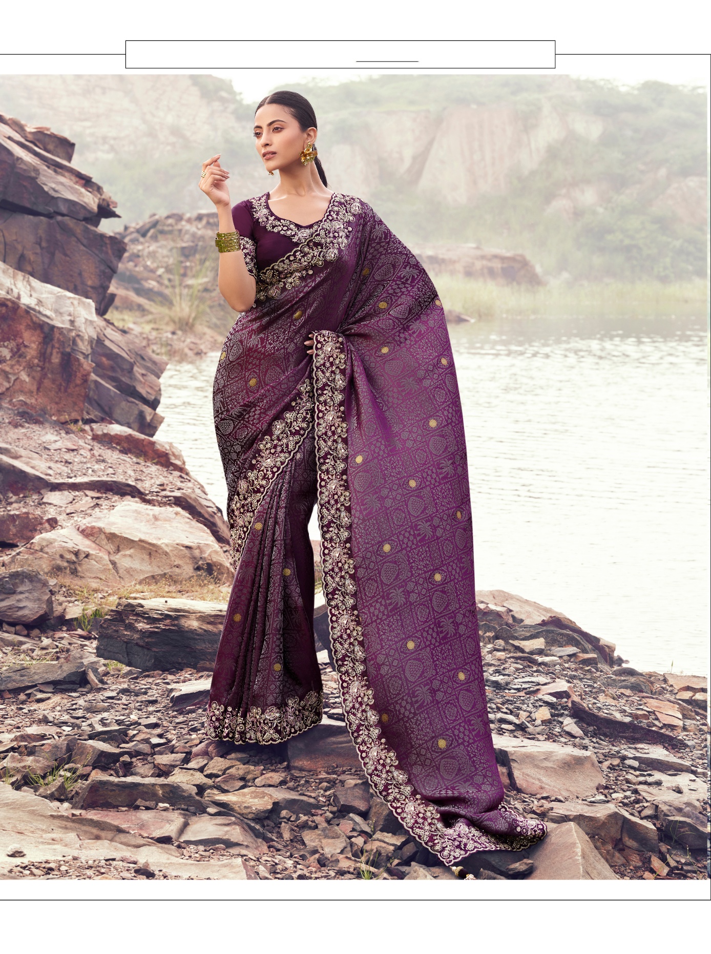 Purple Heritage Heavy Satin Saree