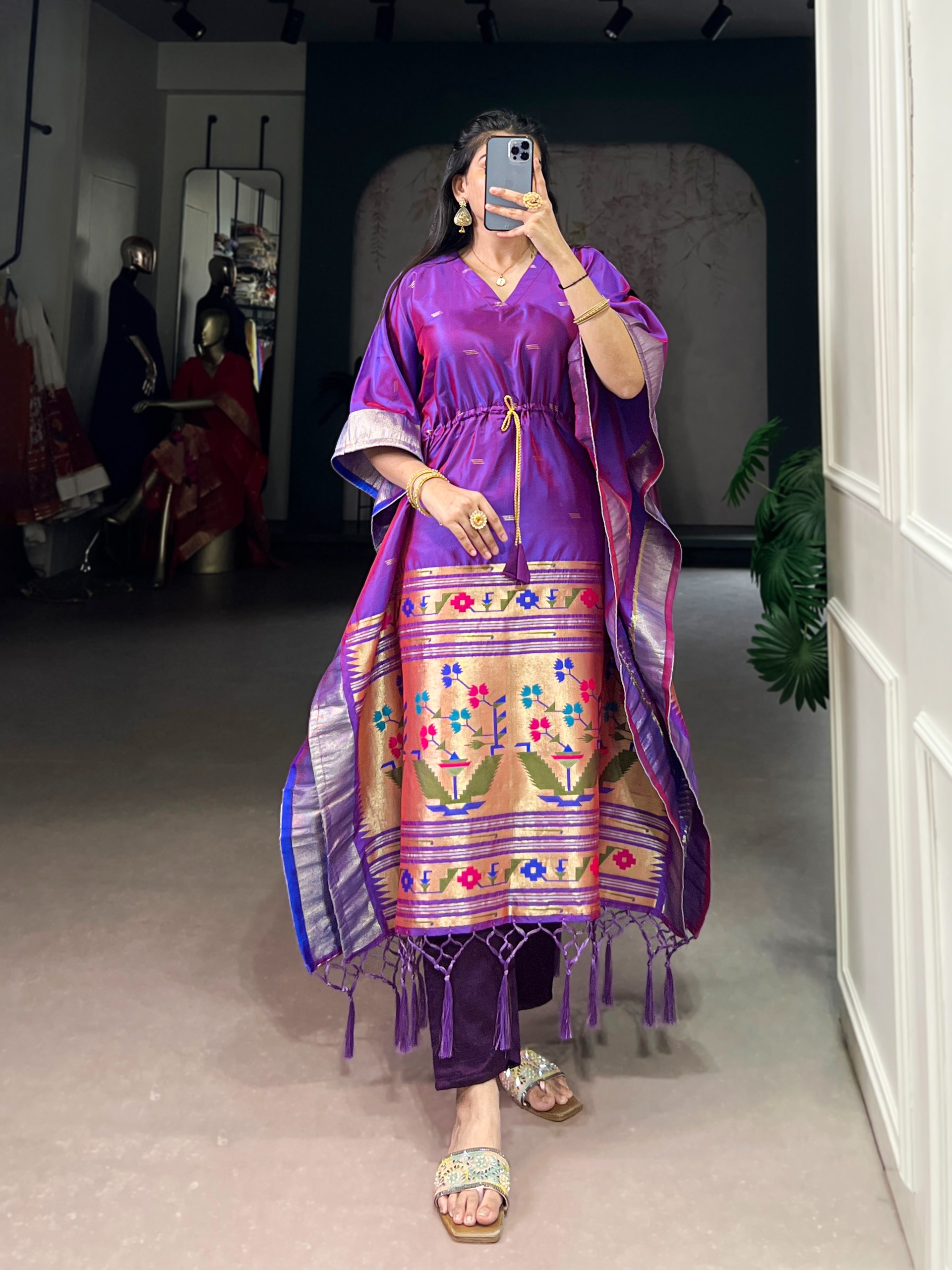 Purple Heritage Motif Woven Soft Silk Kaftaan