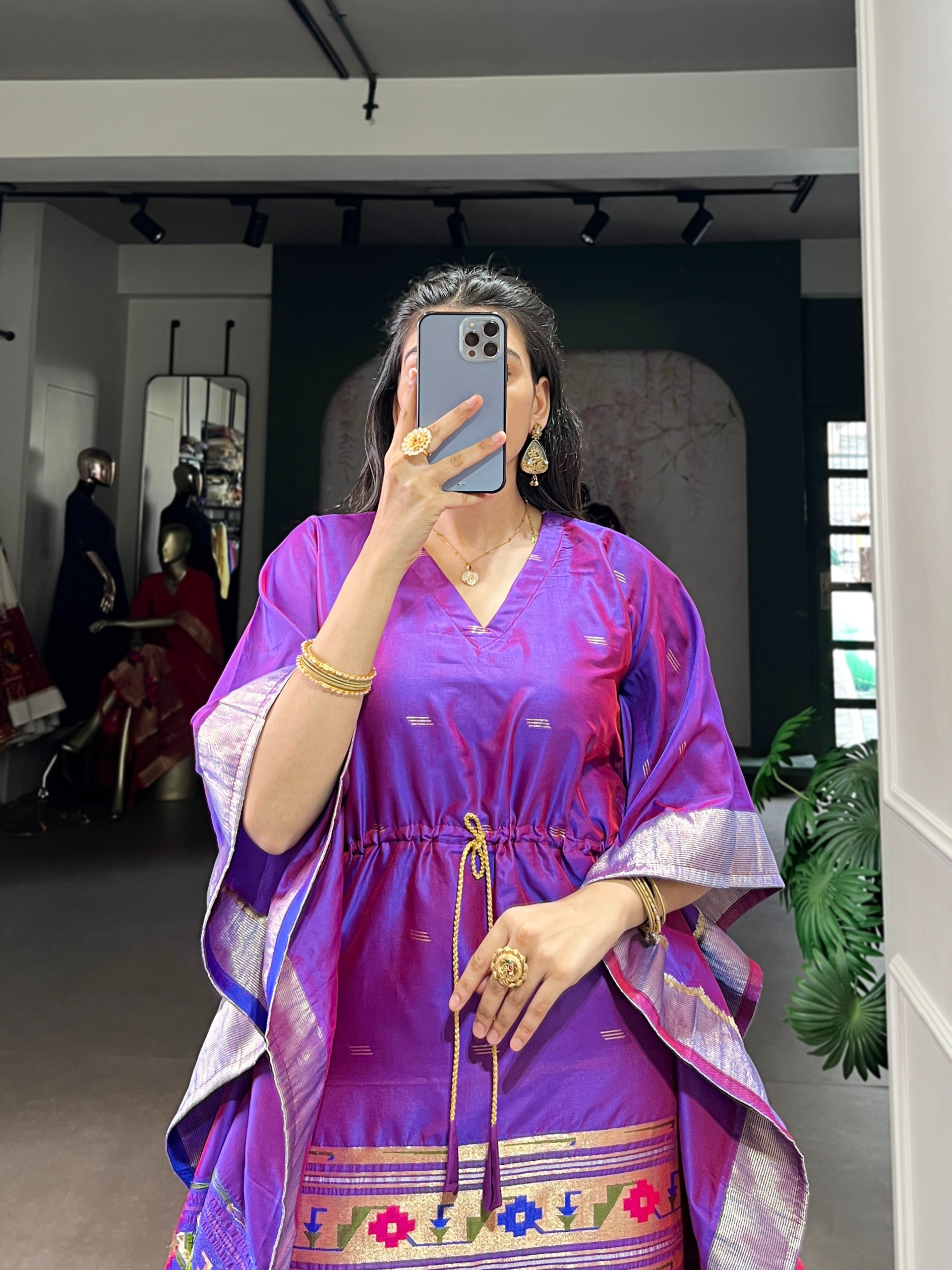 Purple Heritage Motif Woven Soft Silk Kaftaan — alternate view