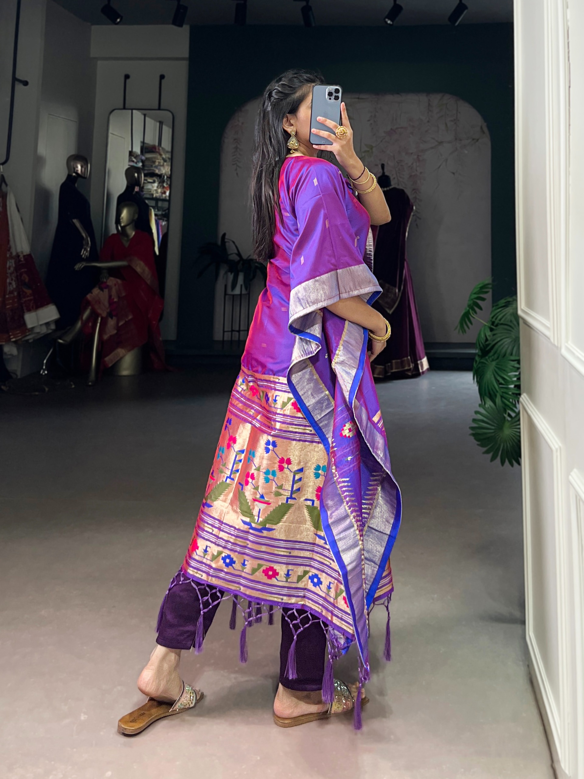 Purple Heritage Motif Woven Soft Silk Kaftaan
