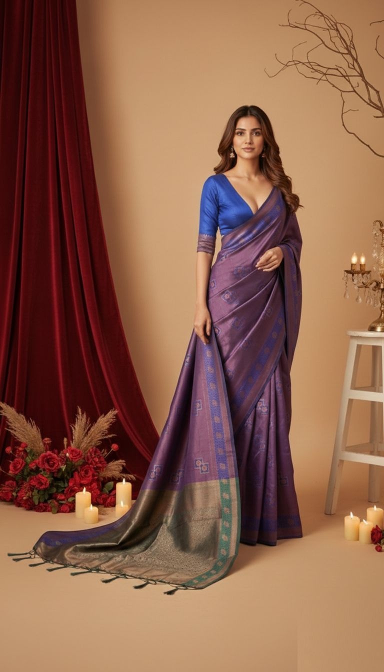 Purple Heritage Zari Silk Blend Saree