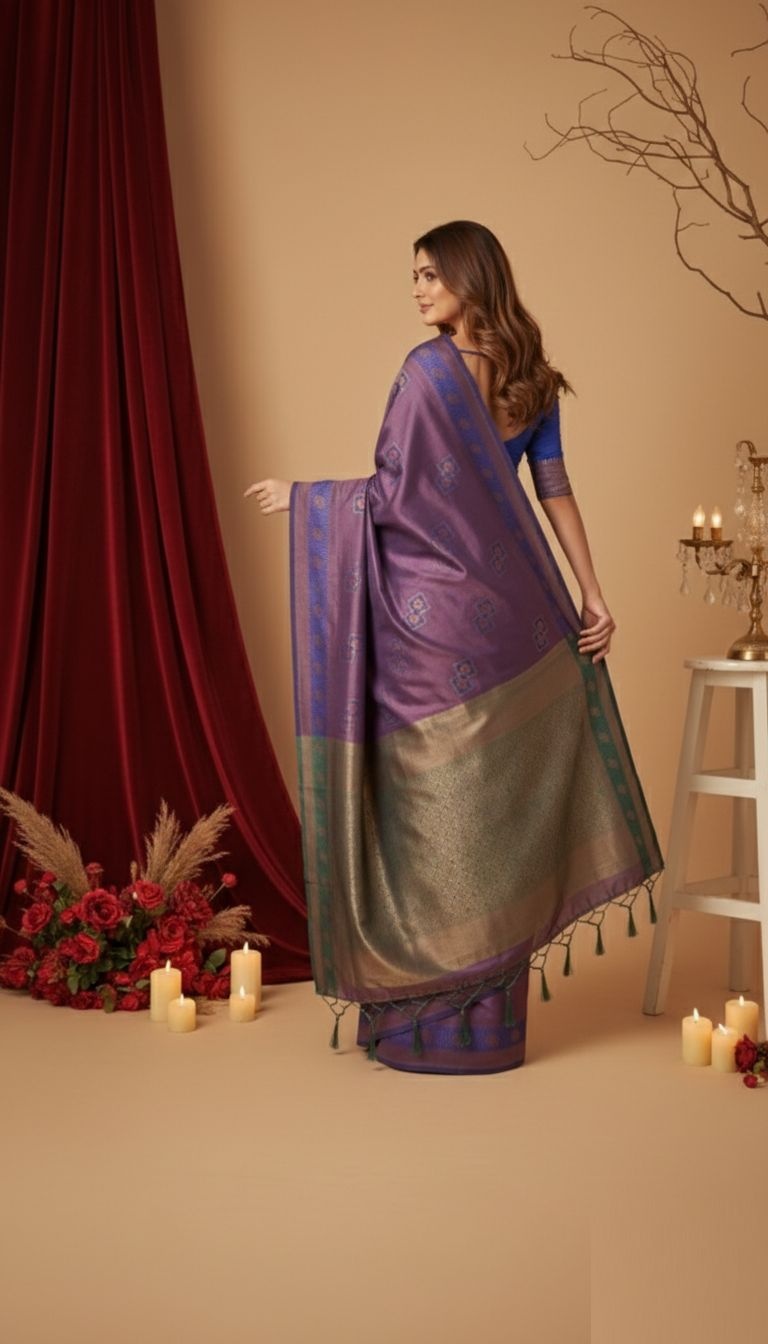 Purple Heritage Zari Silk Blend Saree — alternate view