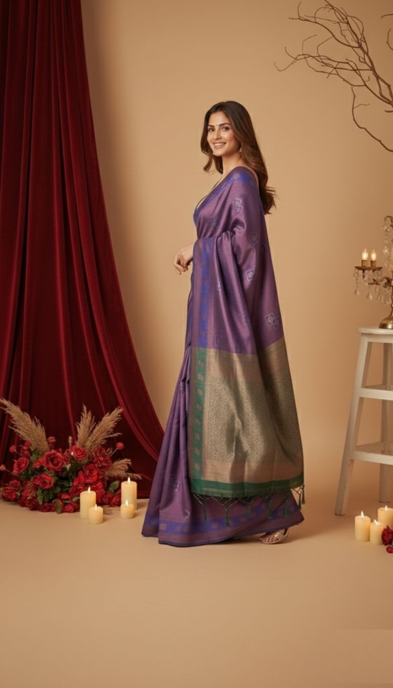 Purple Heritage Zari Silk Blend Saree