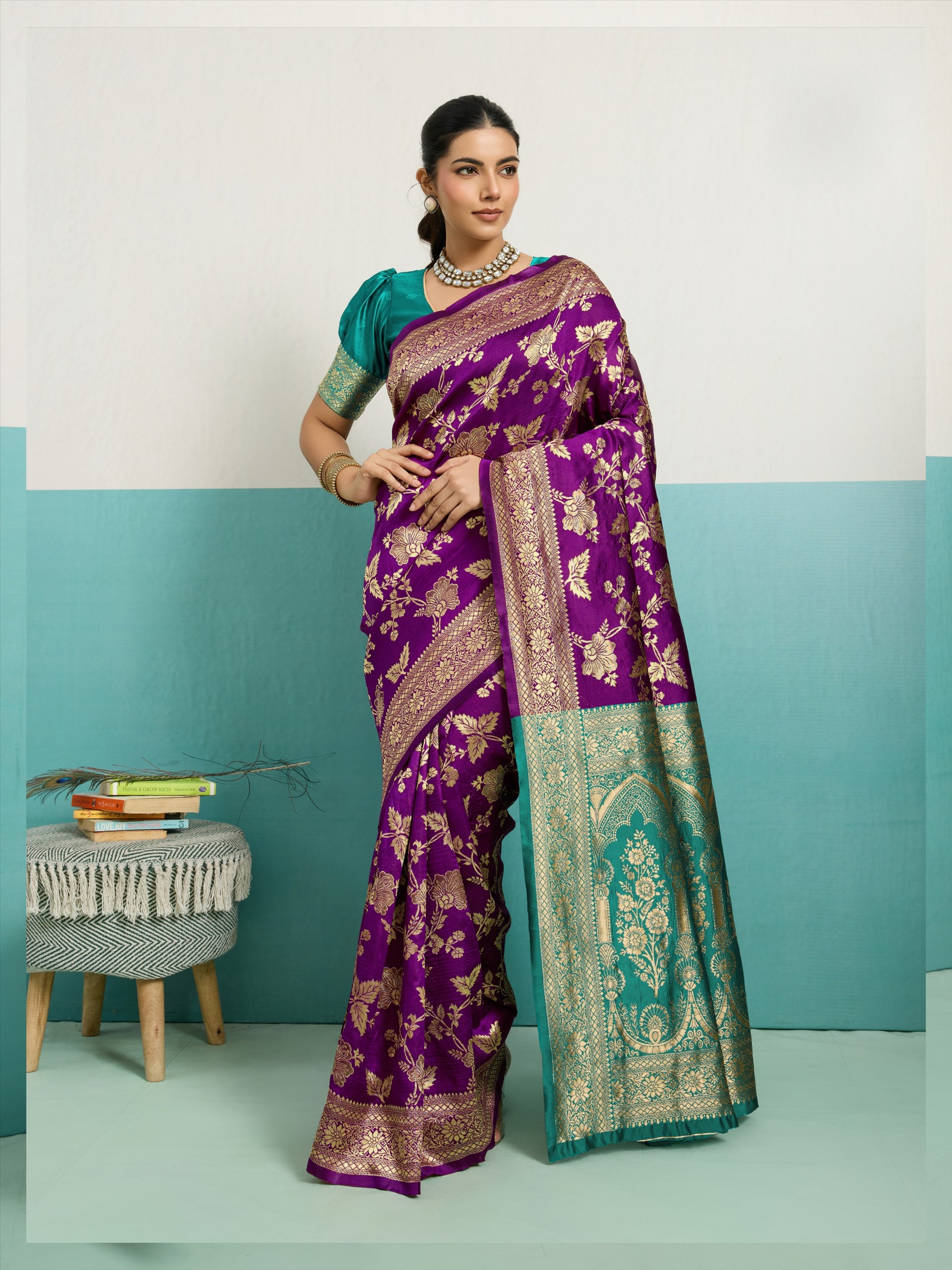 Purple Jaal Banarasi Silk Saree — alternate view
