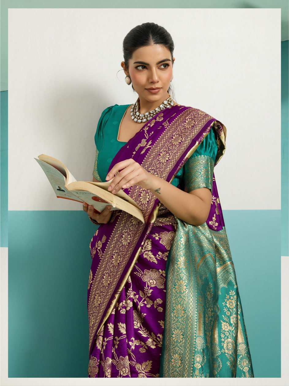 Purple Jaal Banarasi Silk Saree