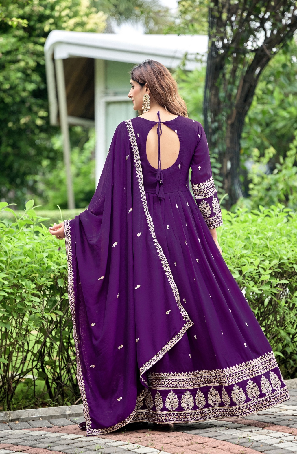 Purple Jaal Pattern Designer Work Chinon Gown — alternate view