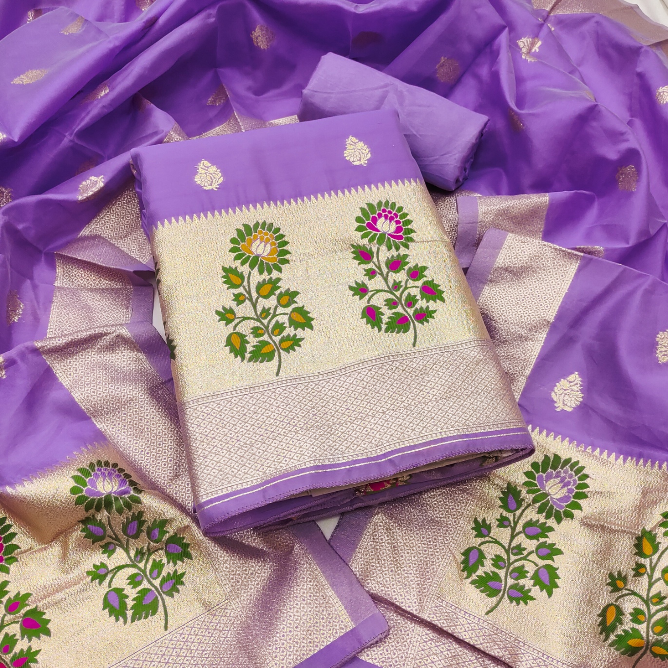Purple Jacquard Designer Lichi Silk Salwar Suit — alternate view