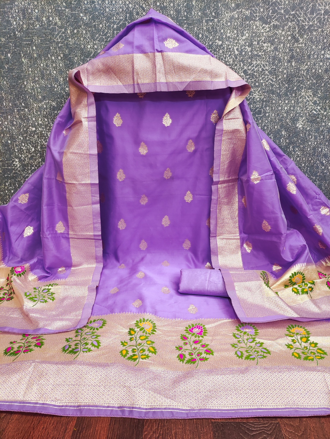 Purple Jacquard Designer Lichi Silk Salwar Suit