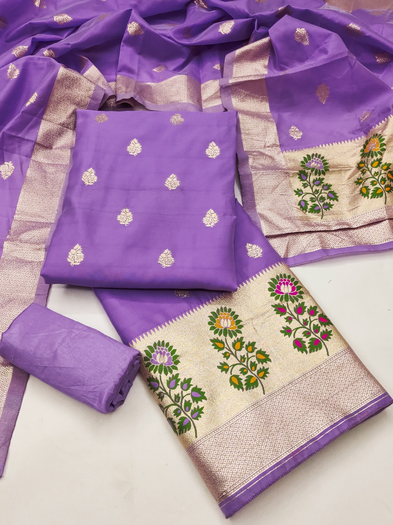 Purple Jacquard Designer Lichi Silk Salwar Suit