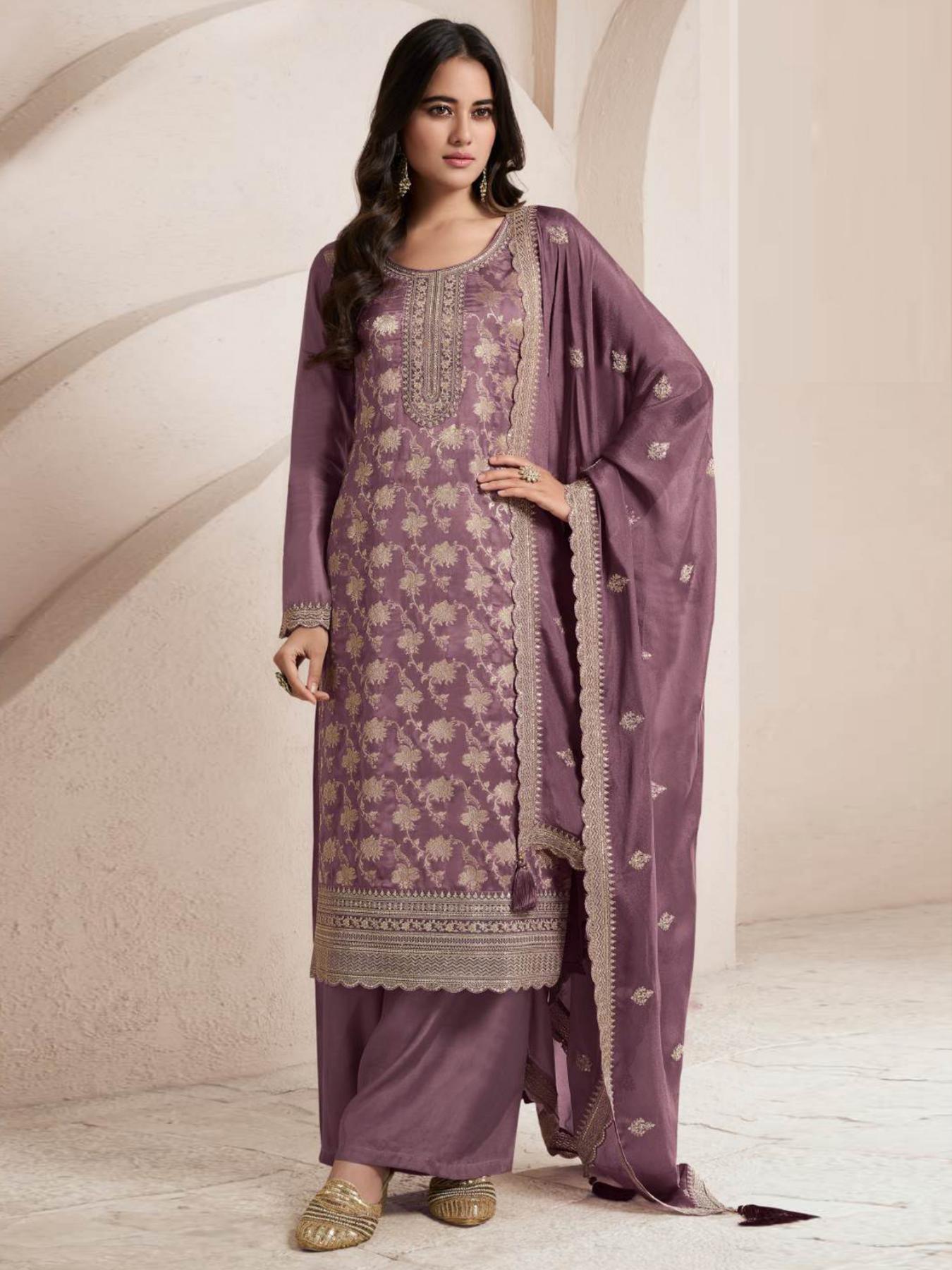 Purple Jacquard Sharara Suits