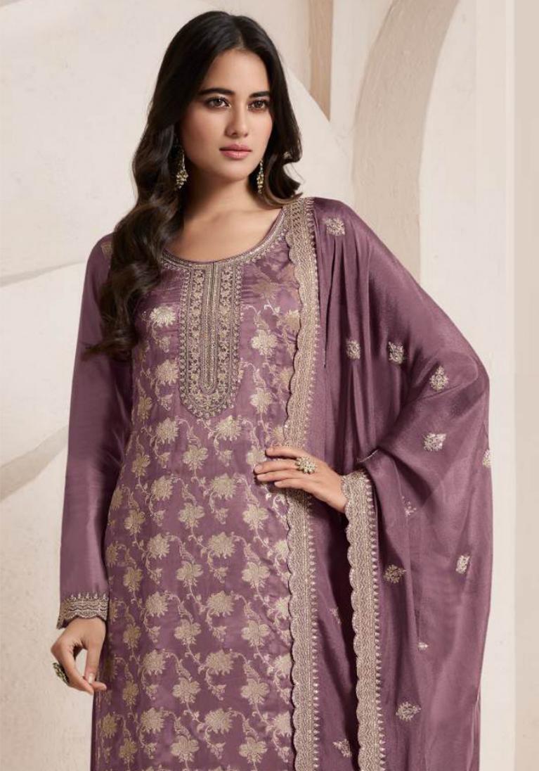 Purple Jacquard Sharara Suits — alternate view