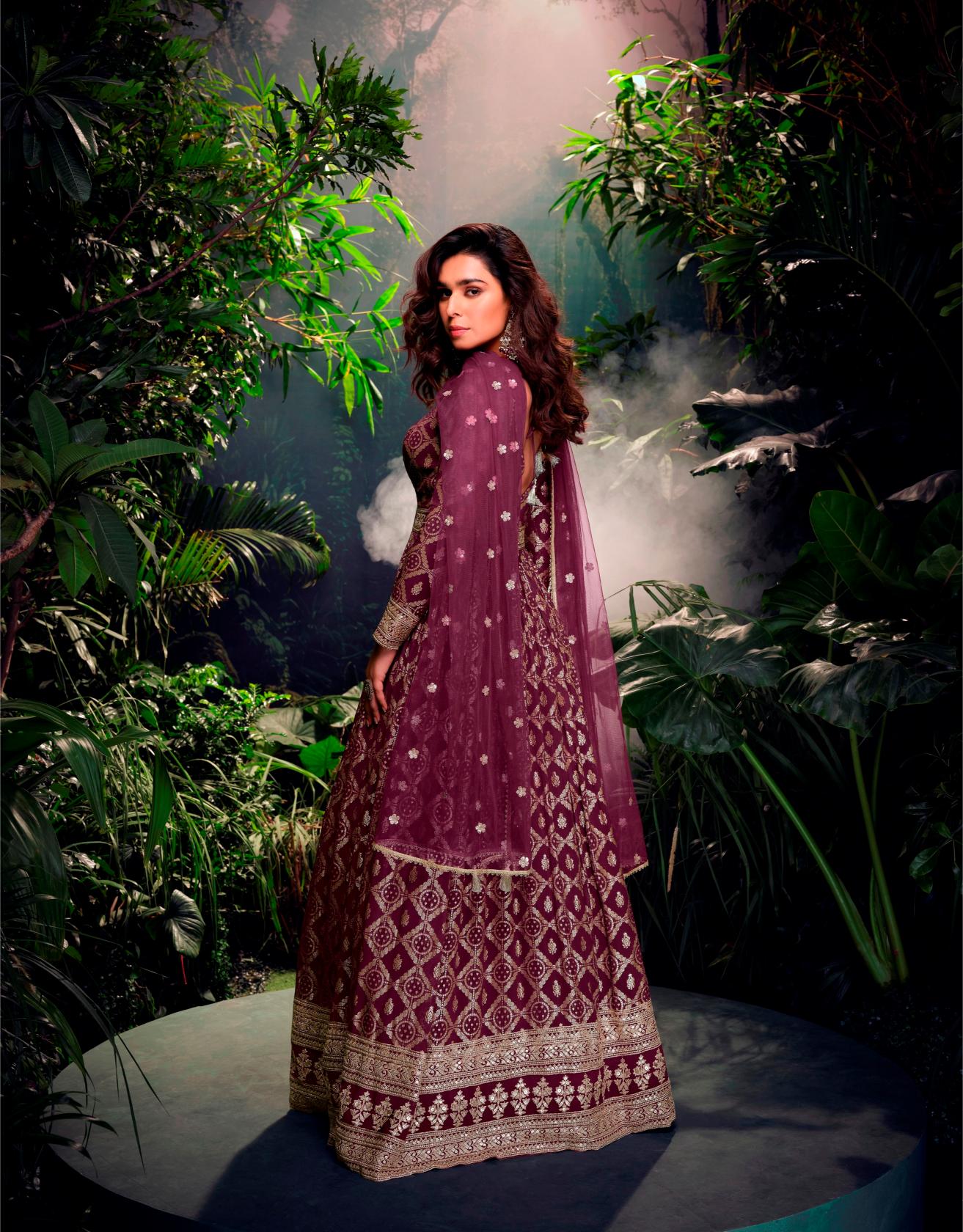 Purple Jacquard Silk Anarkali Suits — alternate view