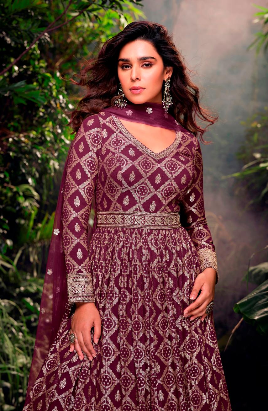 Purple Jacquard Silk Anarkali Suits