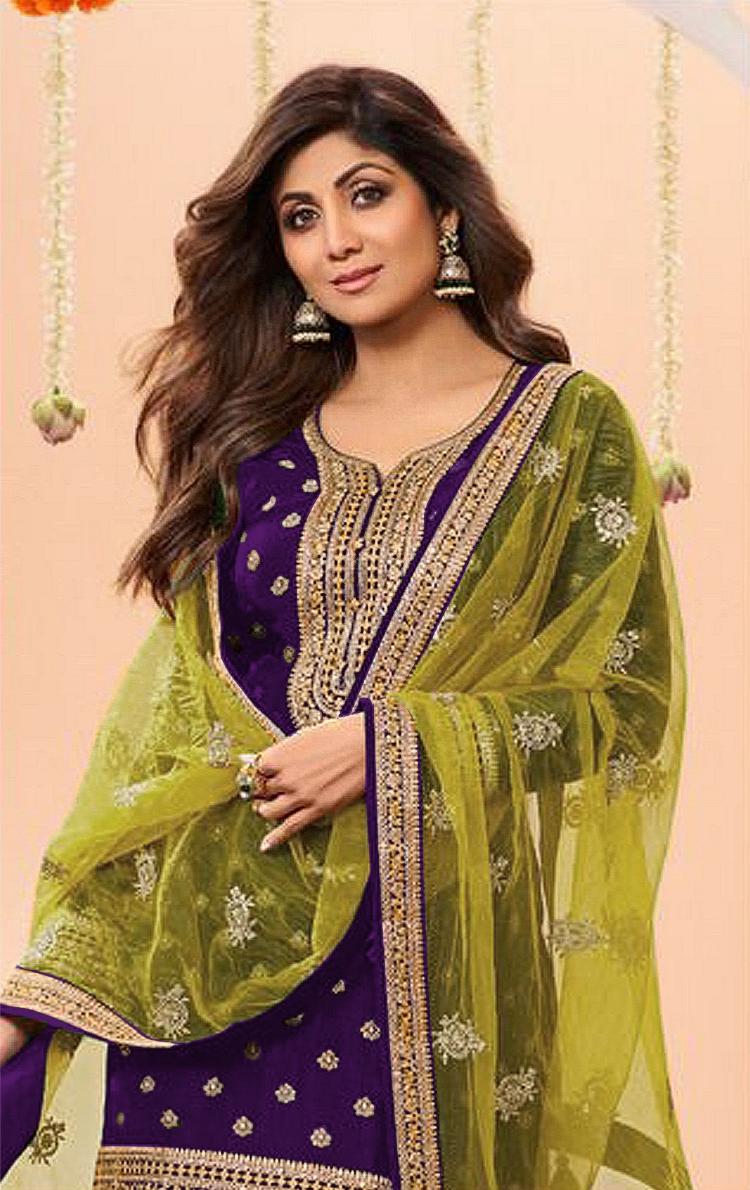 Purple Jacquard Silk Patiala Suit — alternate view
