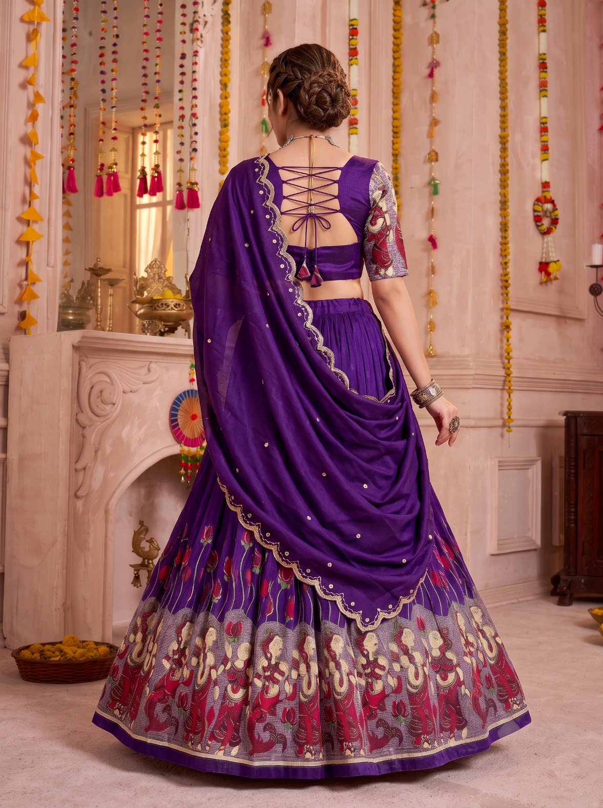 Purple Kalamkari Print Tasar Silk Lehenga Choli — alternate view